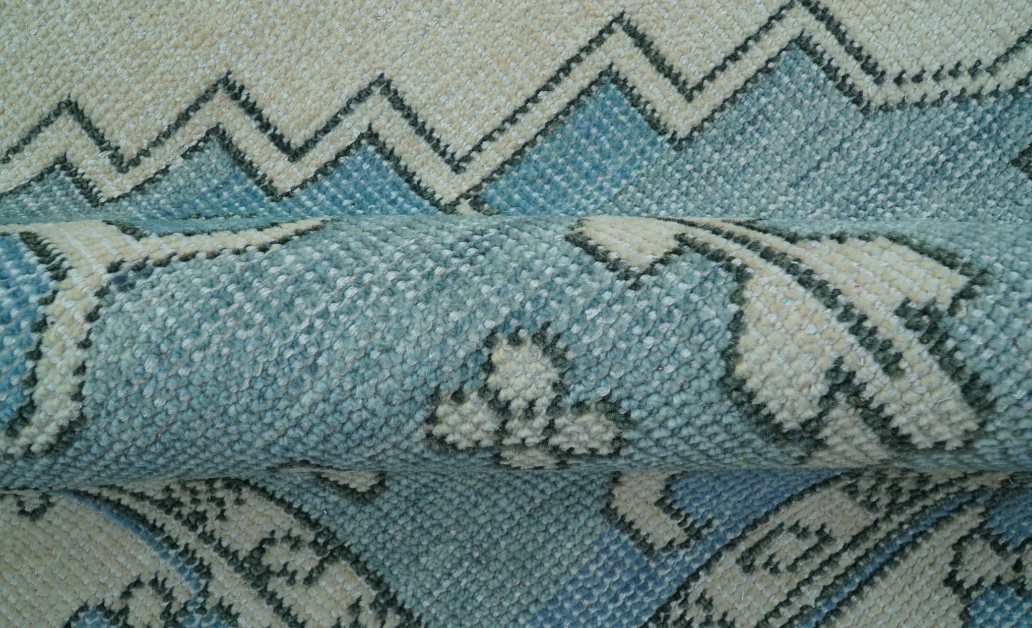 Custom Made Traditional Turkish Blue And Ivory Hand Knotted Wool Area Rug - Image 8