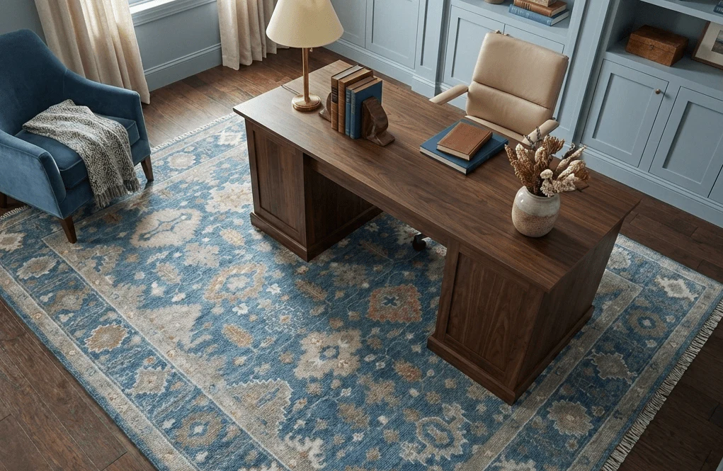 Custom Made Traditional Turkish Blue Hand knotted Wool Area Rug - Image 2