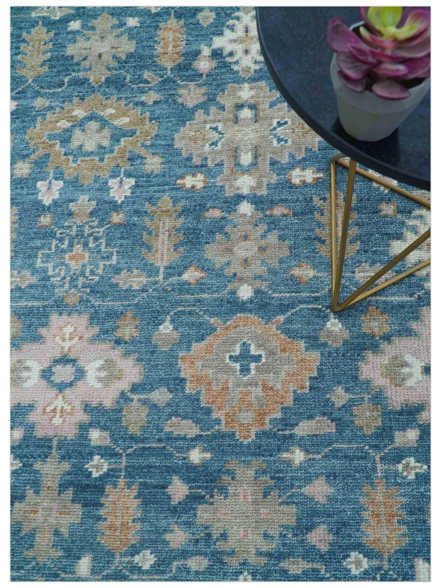 Custom Made Traditional Turkish Blue Hand knotted Wool Area Rug - Image 3
