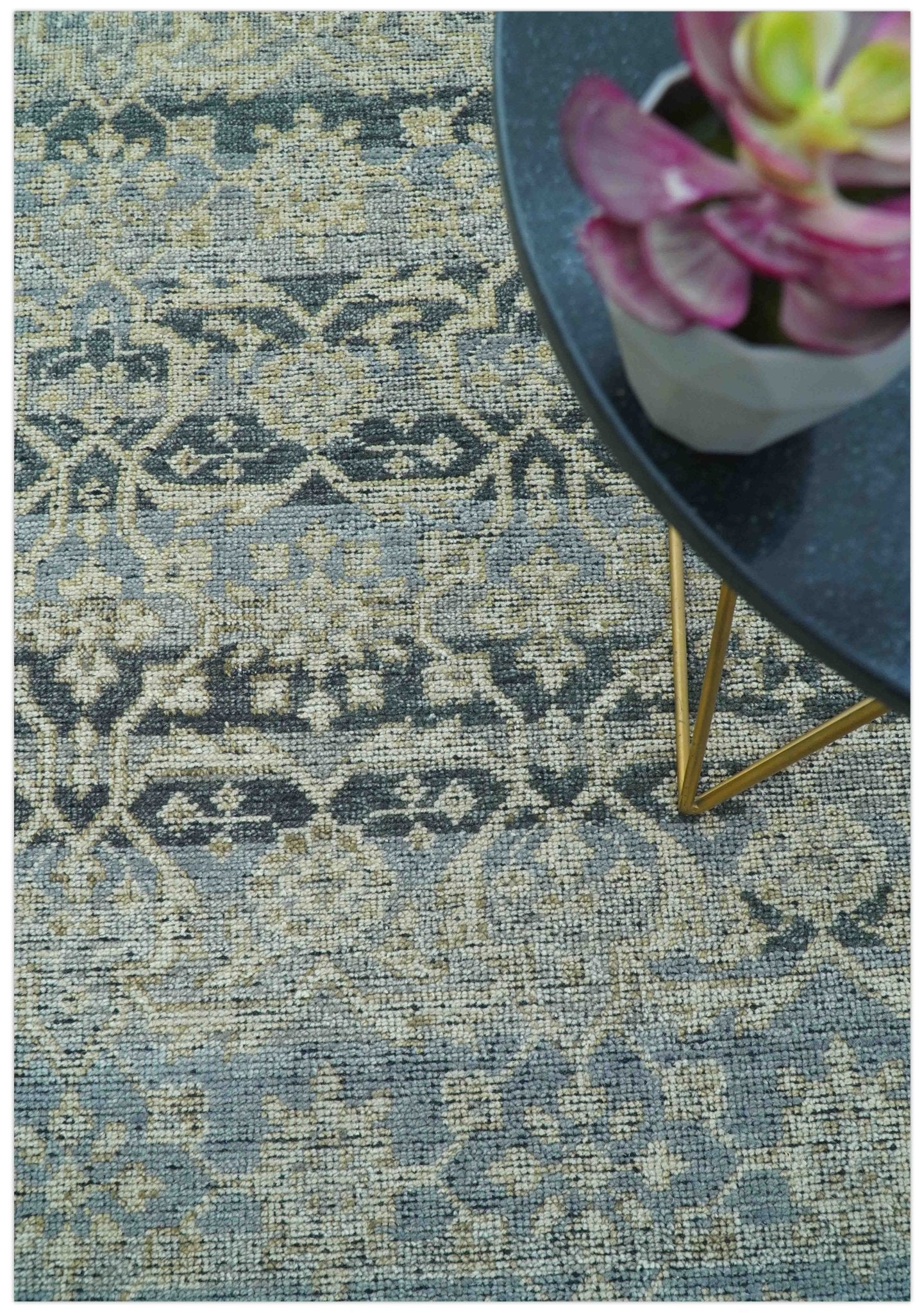 Custom Made Traditional Turkish Gray And Charcoal Hand Knotted Wool Rug - Image 2