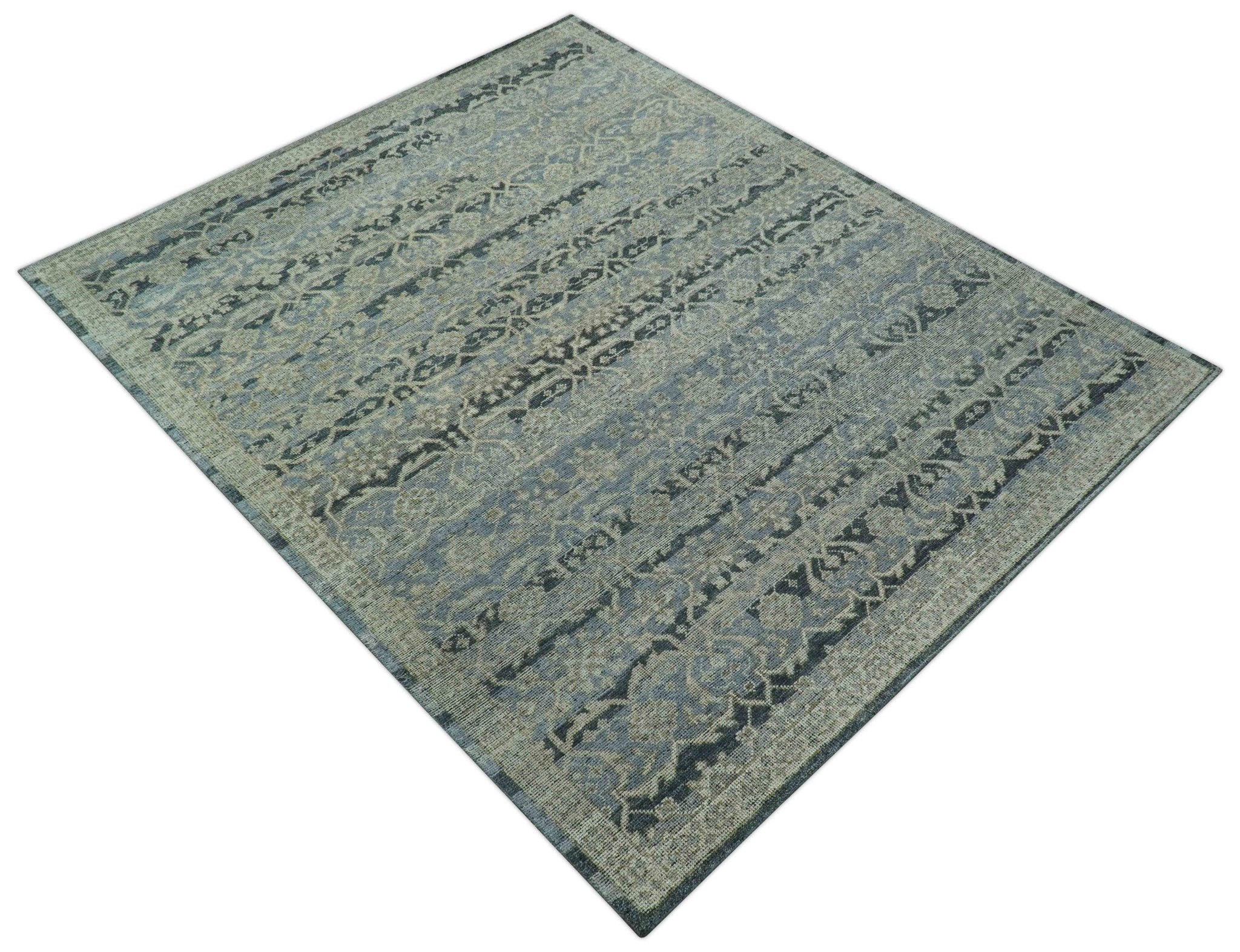 Custom Made Traditional Turkish Gray And Charcoal Hand Knotted Wool Rug - Image 9