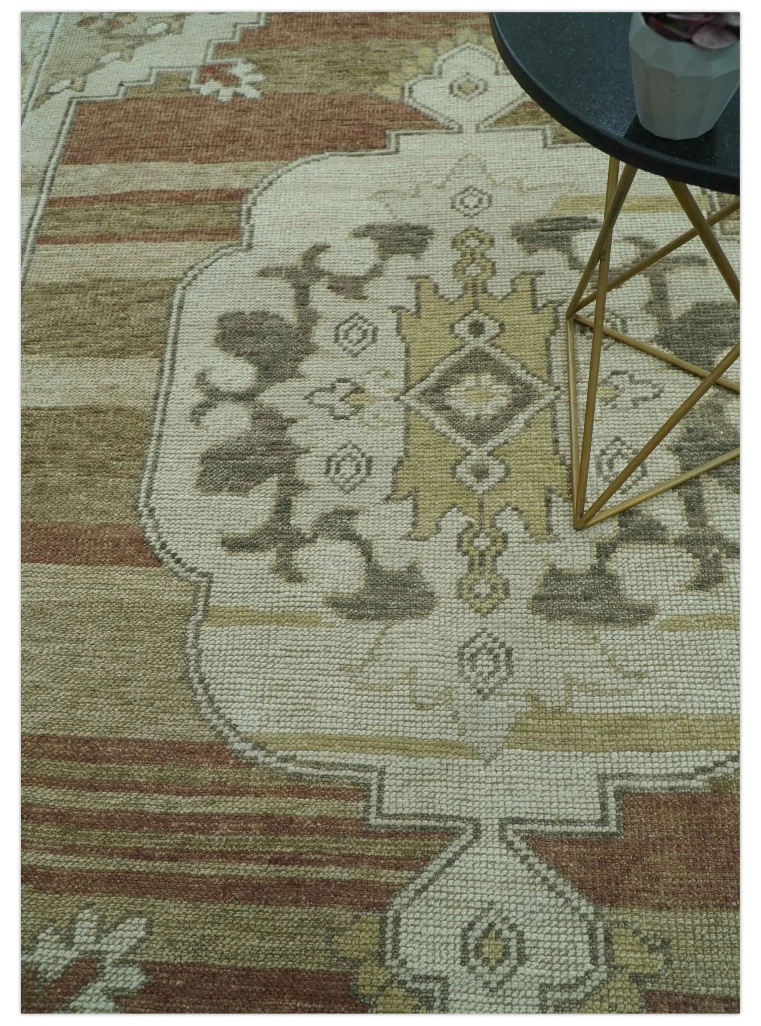 Custom Made Traditional Turkish Design Beige And Rust Hand knotted Wool Area Rug - Image 2
