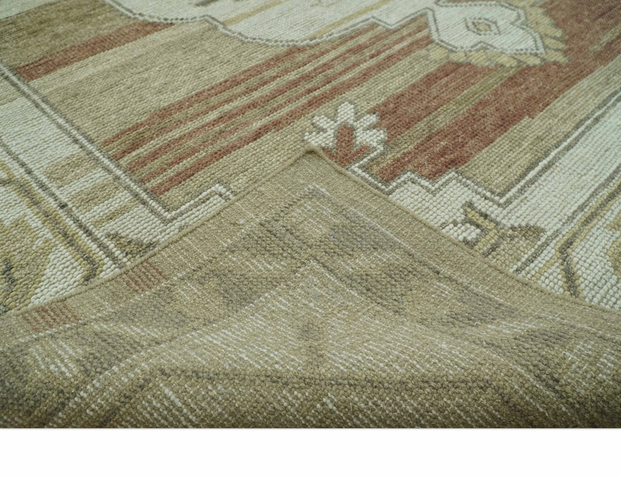 Custom Made Traditional Turkish Design Beige And Rust Hand knotted Wool Area Rug - Image 3