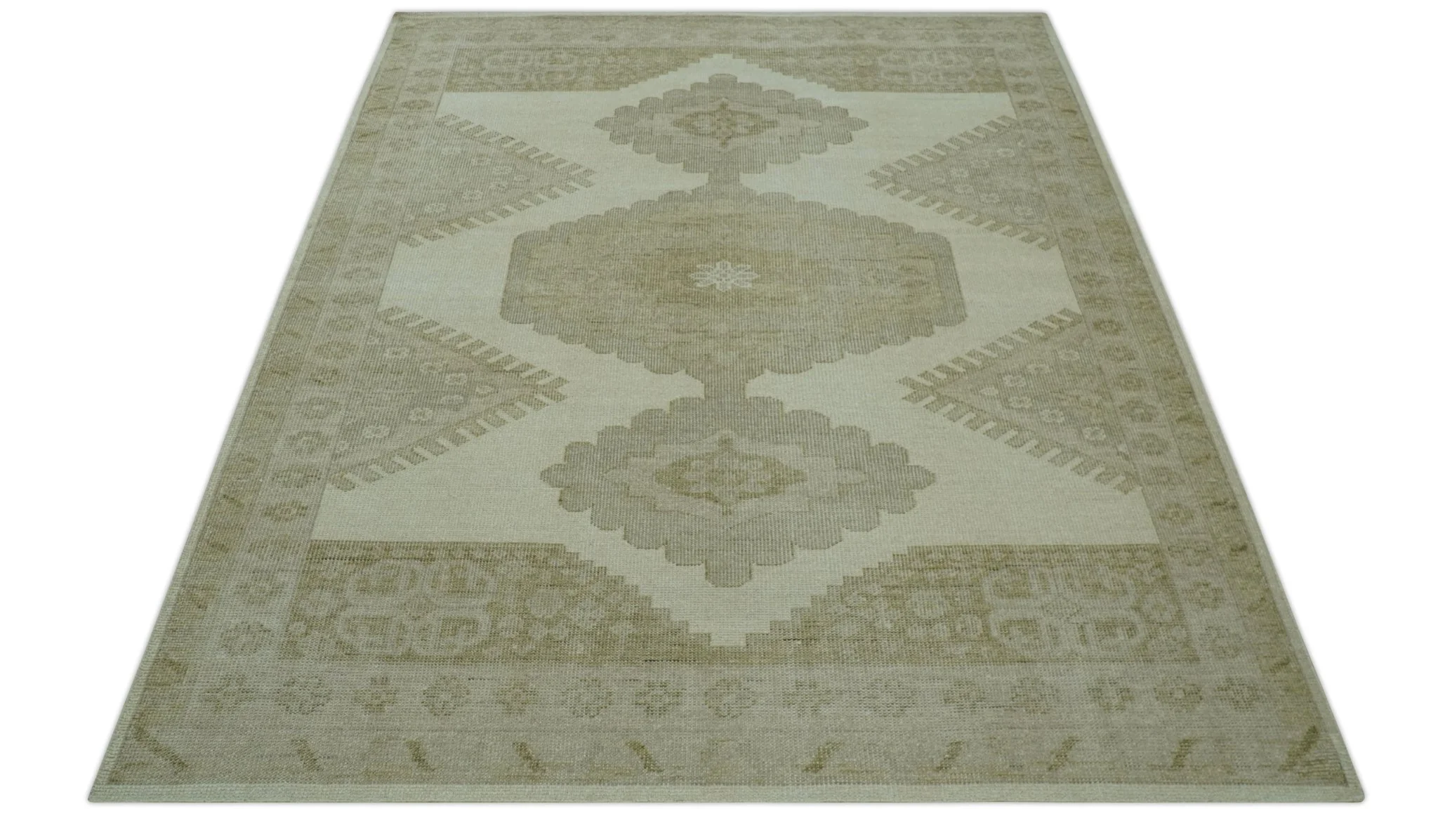 Custom Made Traditional Turkish Design Beige Hand knotted Wool Area Rug - Image 10