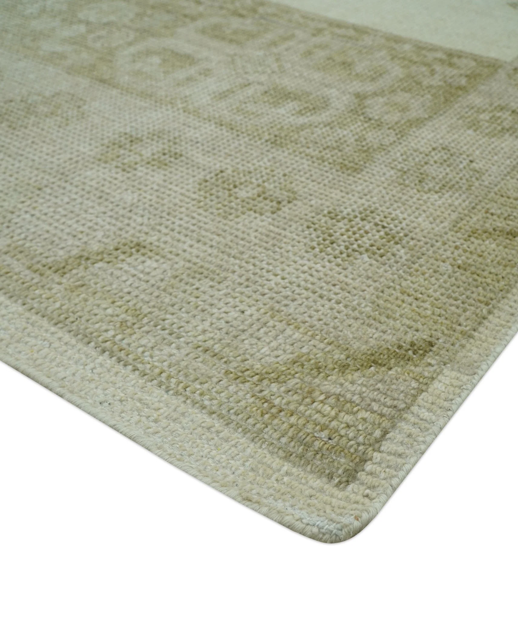 Custom Made Traditional Turkish Design Beige Hand knotted Wool Area Rug - Image 3