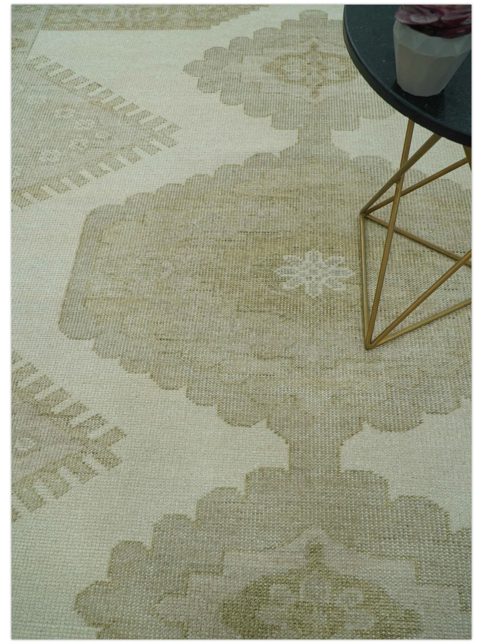Custom Made Traditional Turkish Design Beige Hand knotted Wool Area Rug - Image 8