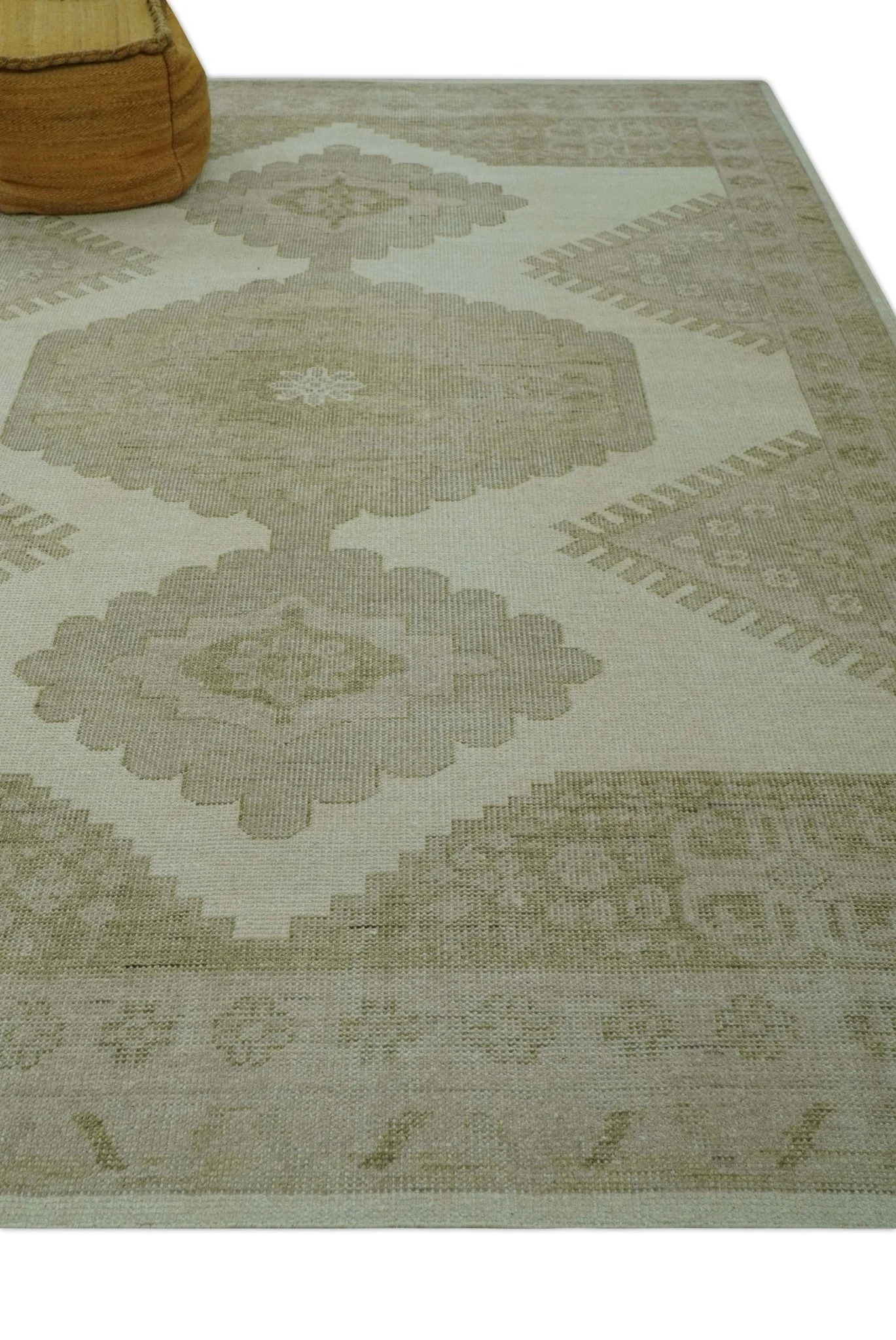 Custom Made Traditional Turkish Design Beige Hand knotted Wool Area Rug - Image 9