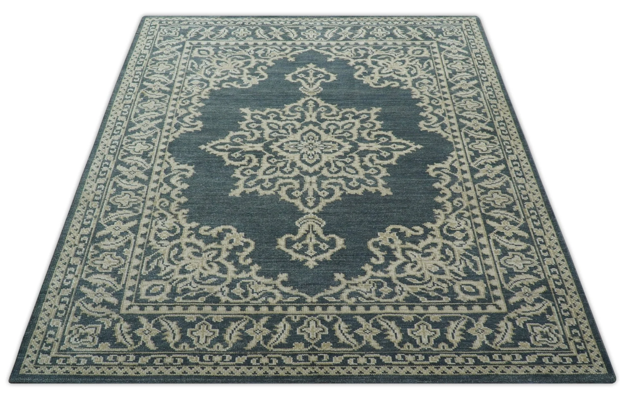 Idris Custom Made Turkish Design Gray And Ivory Hand Knotted Wool Rug - Image 10