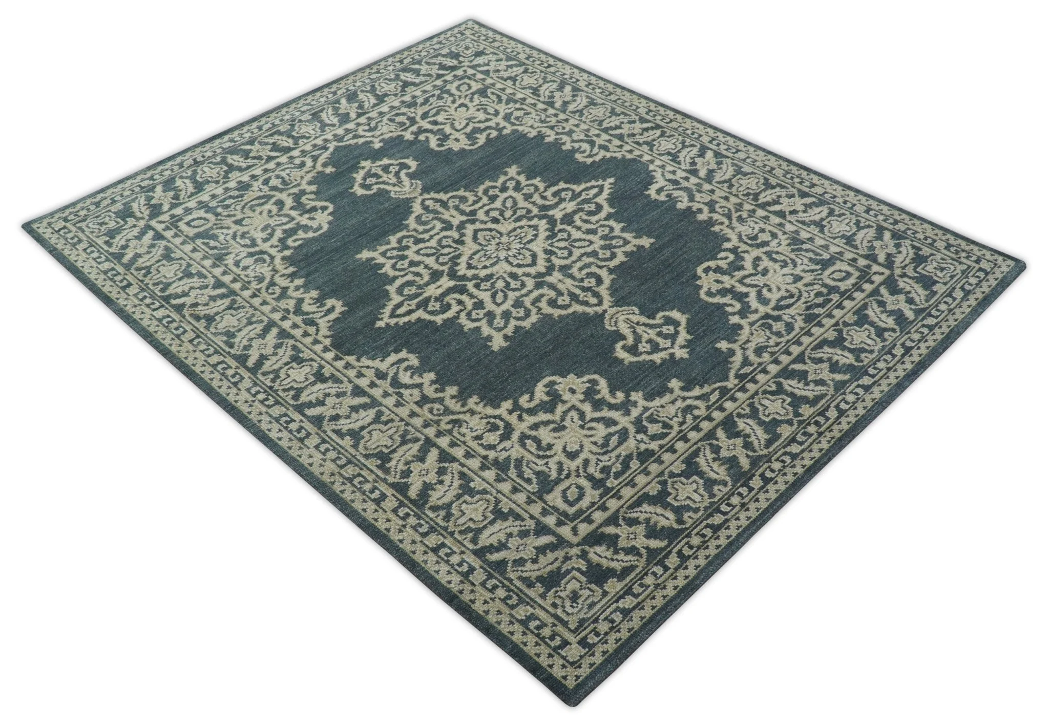 Idris Custom Made Turkish Design Gray And Ivory Hand Knotted Wool Rug - Image 11