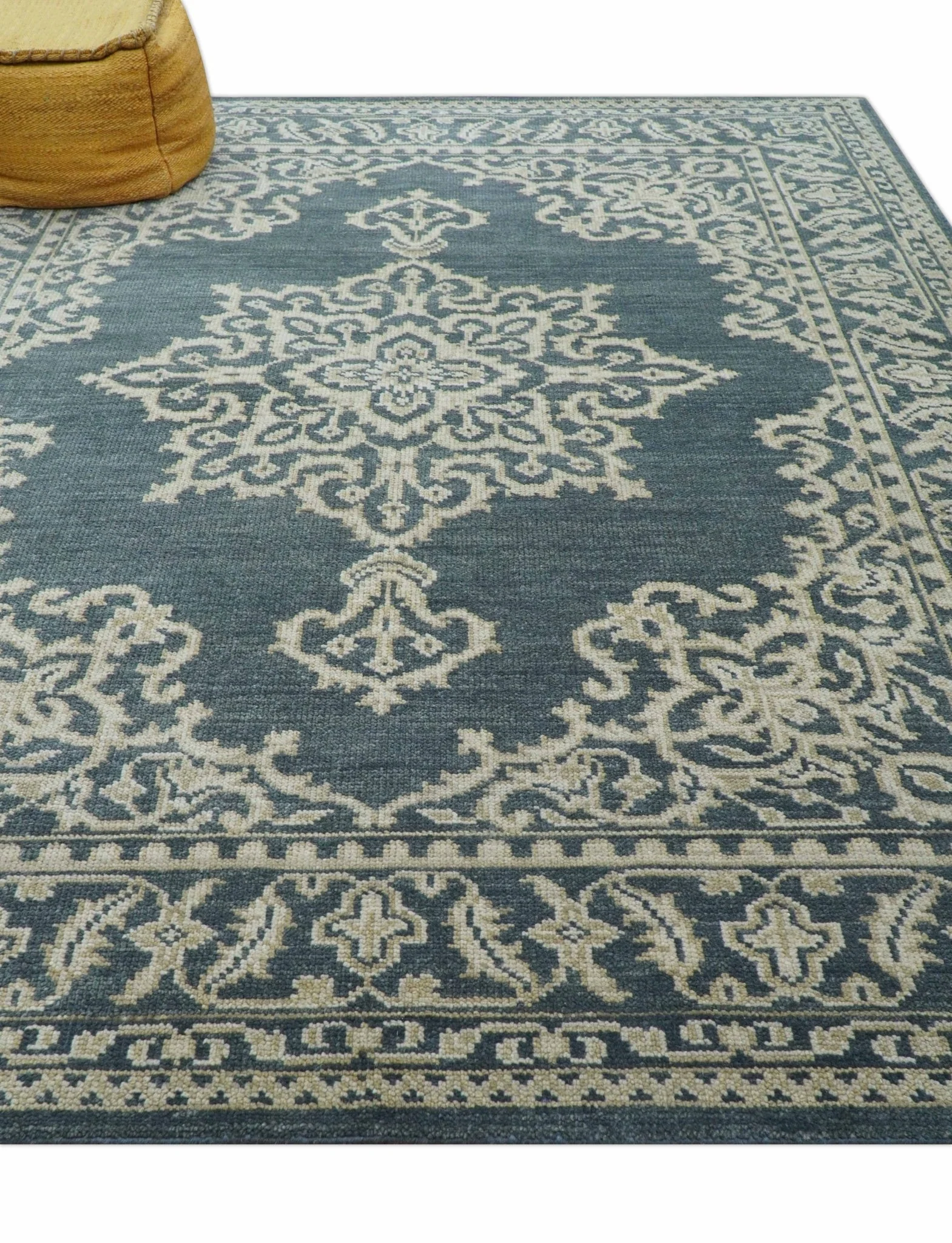 Idris Custom Made Turkish Design Gray And Ivory Hand Knotted Wool Rug - Image 3