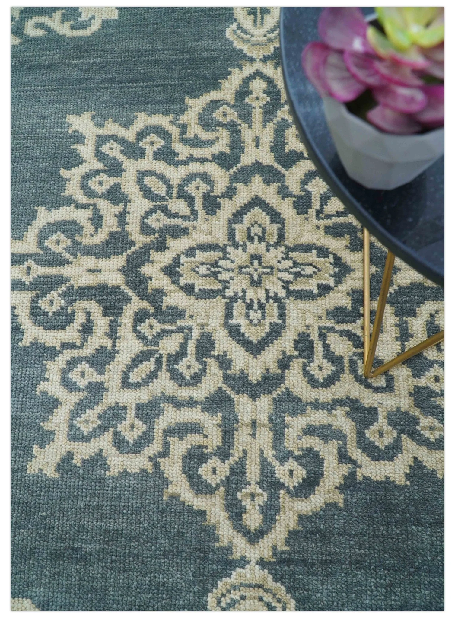 Idris Custom Made Turkish Design Gray And Ivory Hand Knotted Wool Rug - Image 4