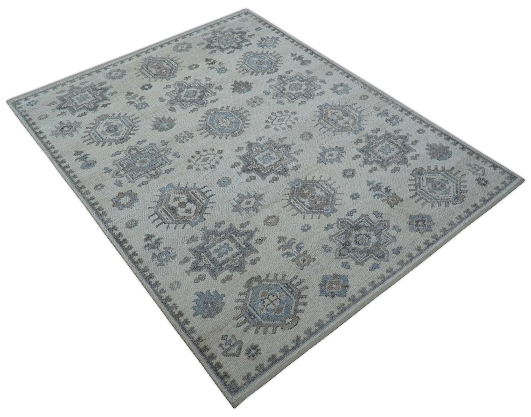 Luxe Custom Made Turkish Ivory Hand knotted Wool And Linen Blend Rug - Image 10
