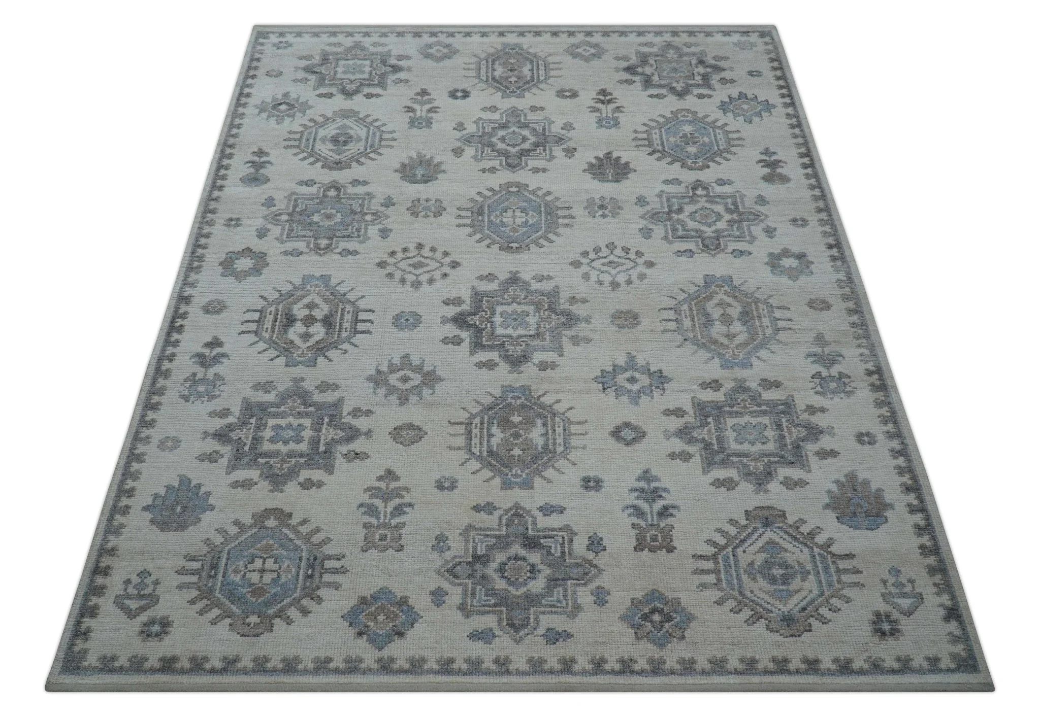 Luxe Custom Made Turkish Ivory Hand knotted Wool And Linen Blend Rug - Image 11