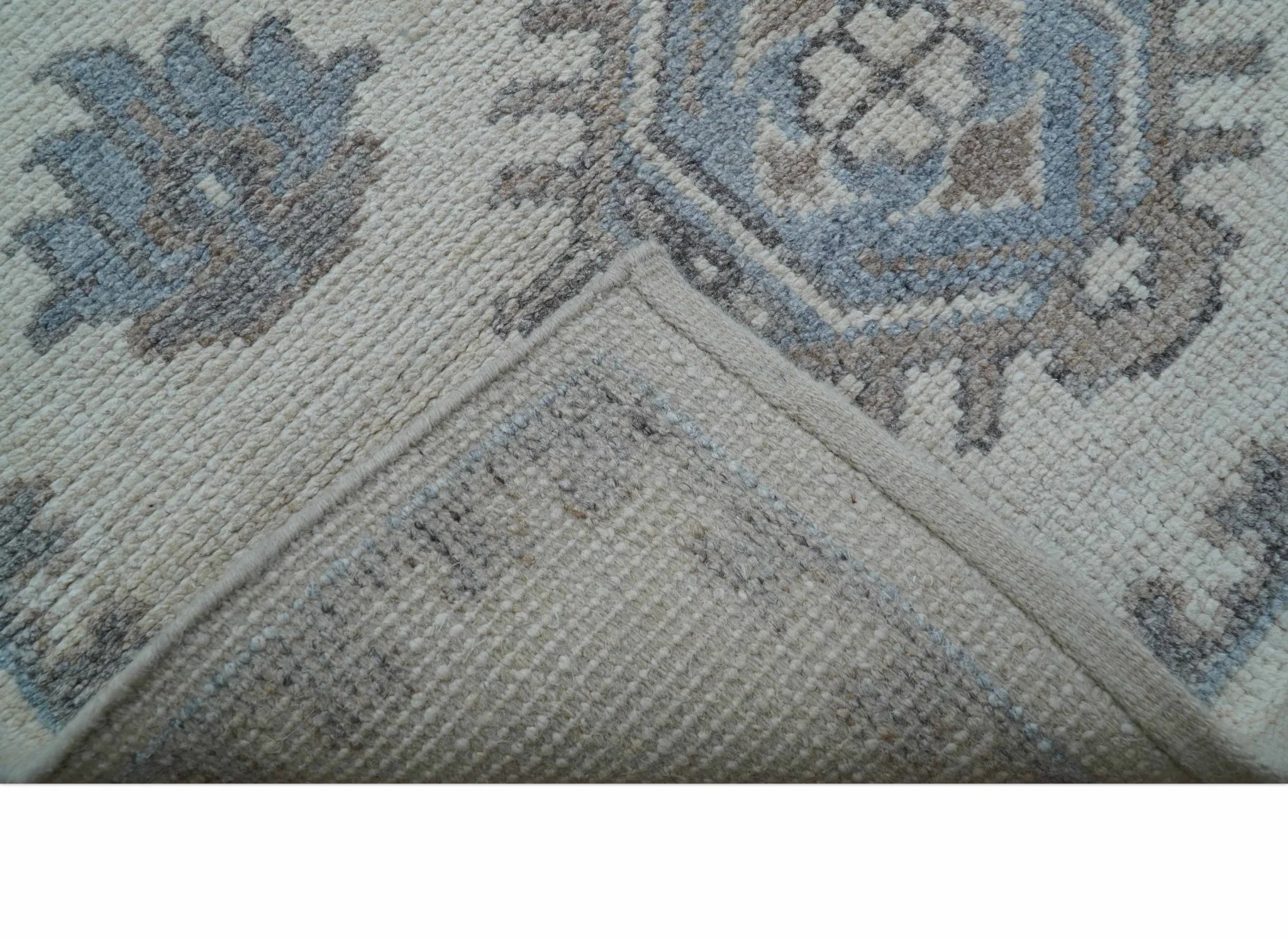 Luxe Custom Made Turkish Ivory Hand knotted Wool And Linen Blend Rug - Image 5