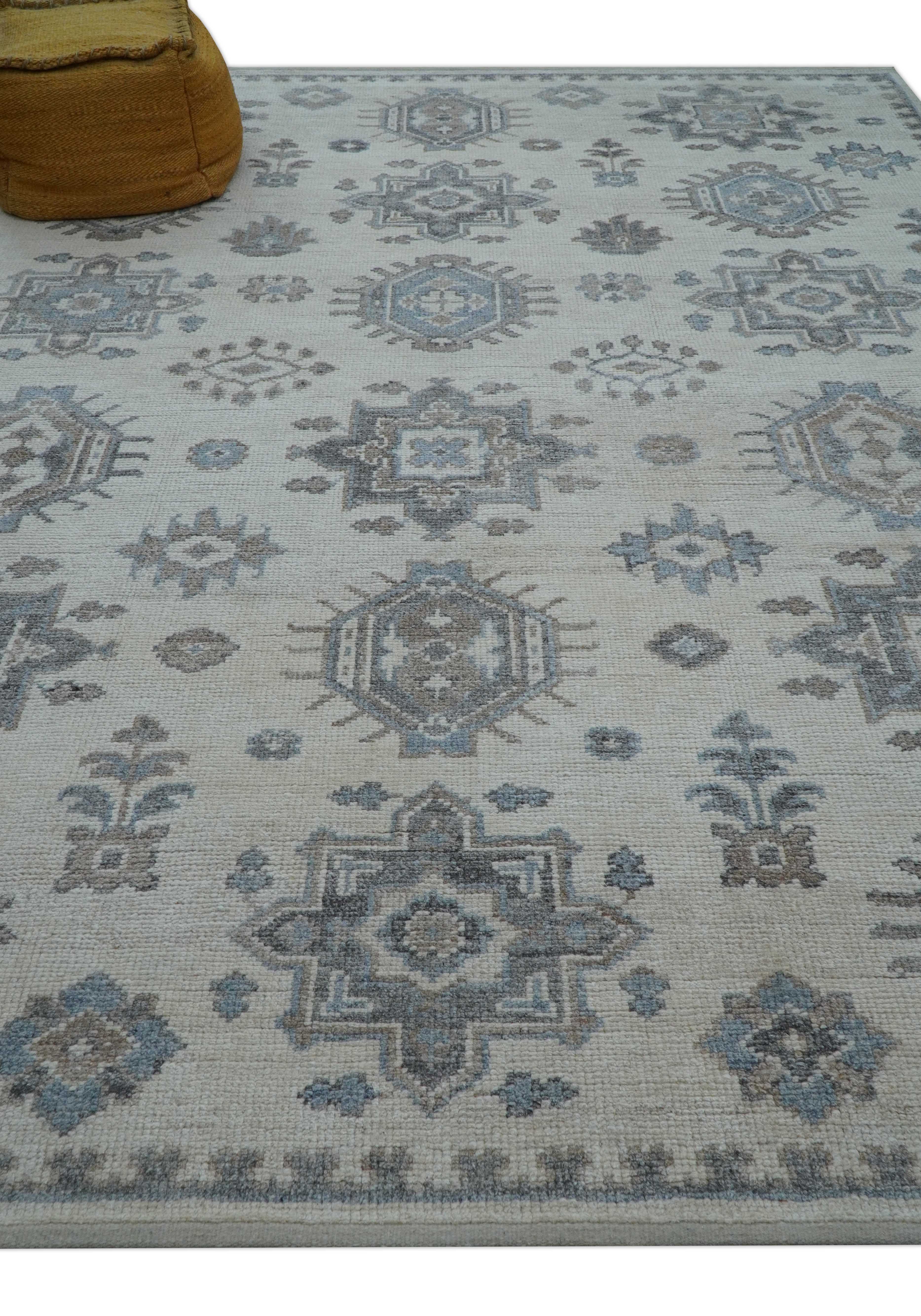 Luxe Custom Made Turkish Ivory Hand knotted Wool And Linen Blend Rug - Image 9