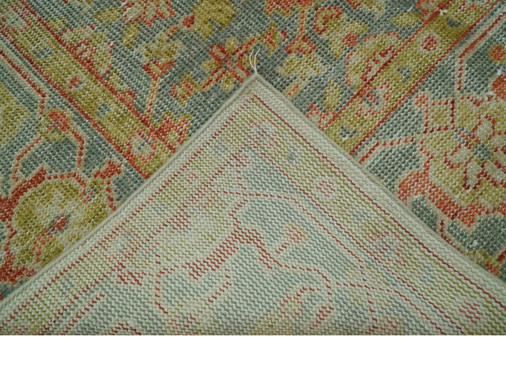 Custom Made Turkish Design Beige and Blue Hand Knotted Wool Rug - Image 5