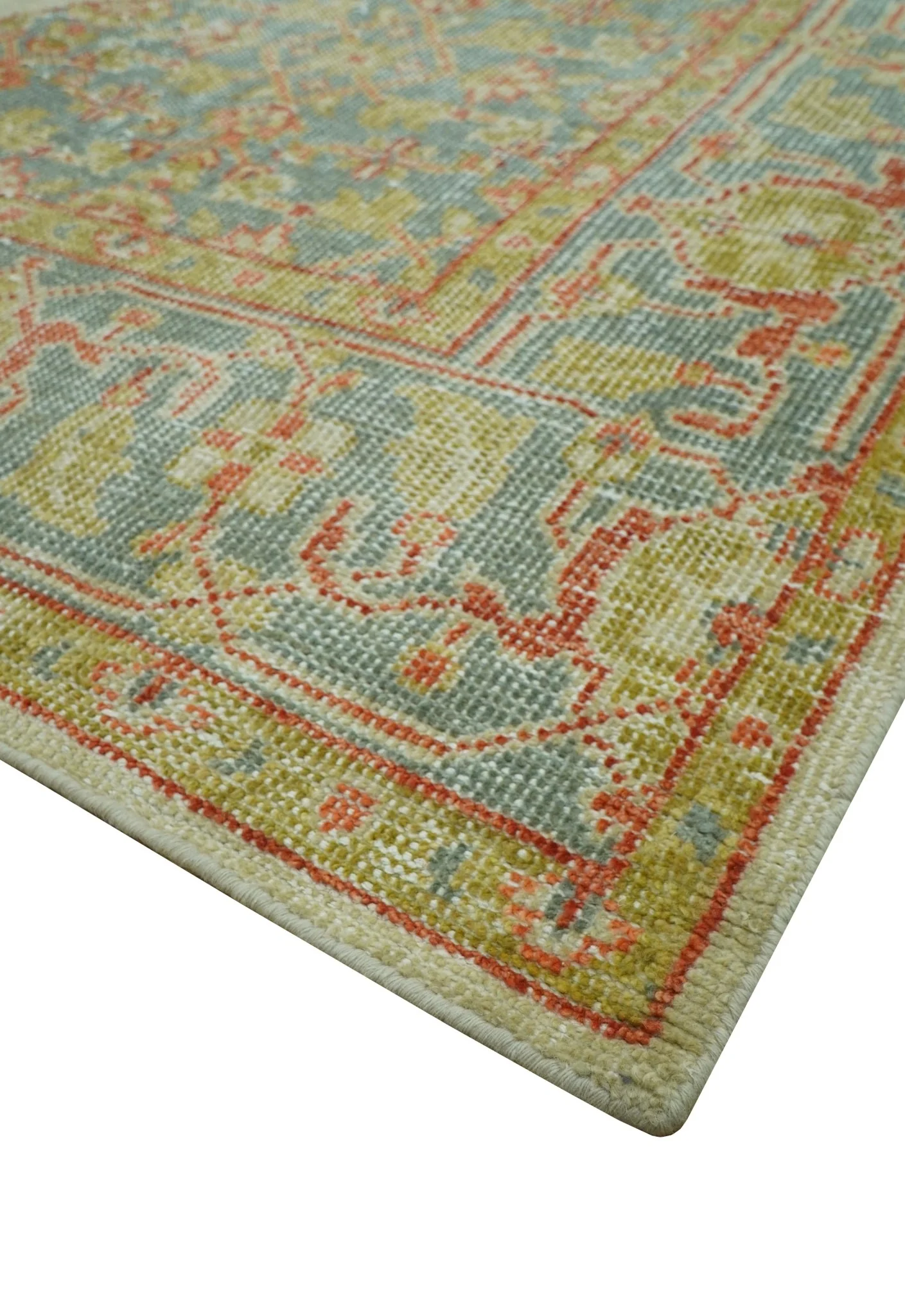 Custom Made Turkish Design Beige and Blue Hand Knotted Wool Rug - Image 6