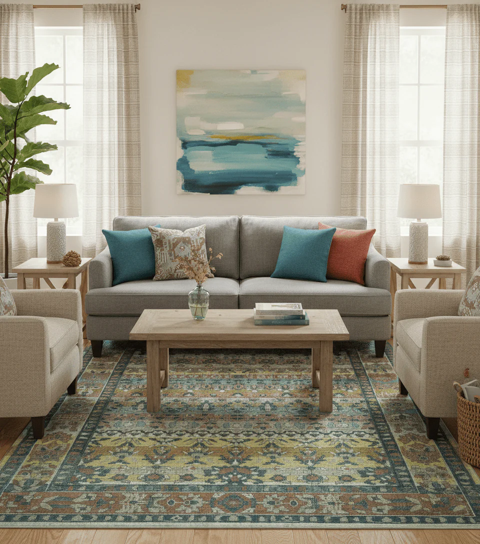Custom Made Turkish Design Multi color Hand Knotted Wool Rug - Image 2