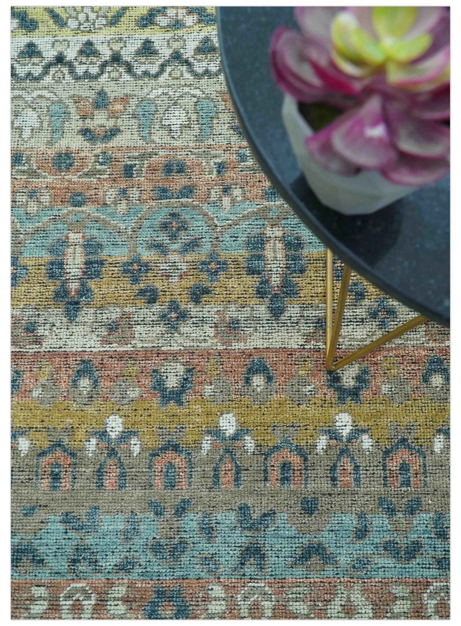 Custom Made Turkish Design Multi color Hand Knotted Wool Rug - Image 3