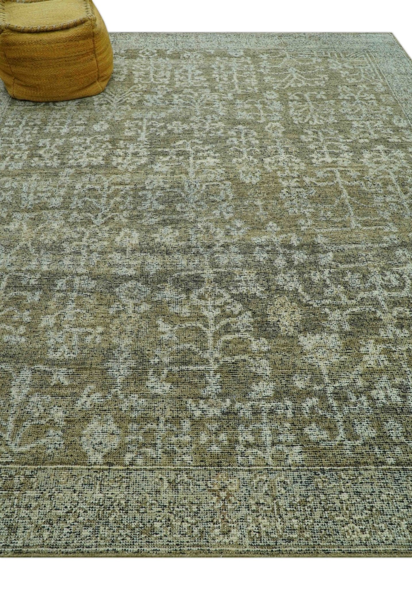 Custom Made Traditional Design Olive Hand Knotted Wool Area Rug - Image 3
