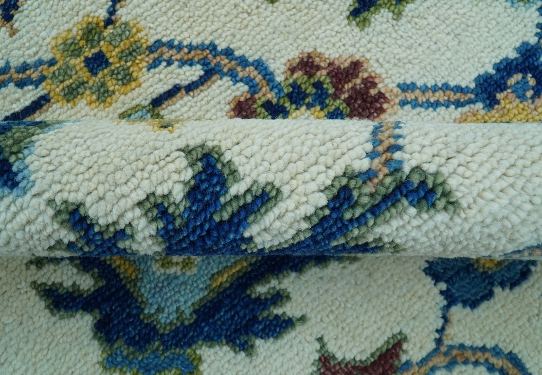 Custom Made Traditional Oushak Design Ivory And Blue Hand Knotted Wool Area Rug - Image 6