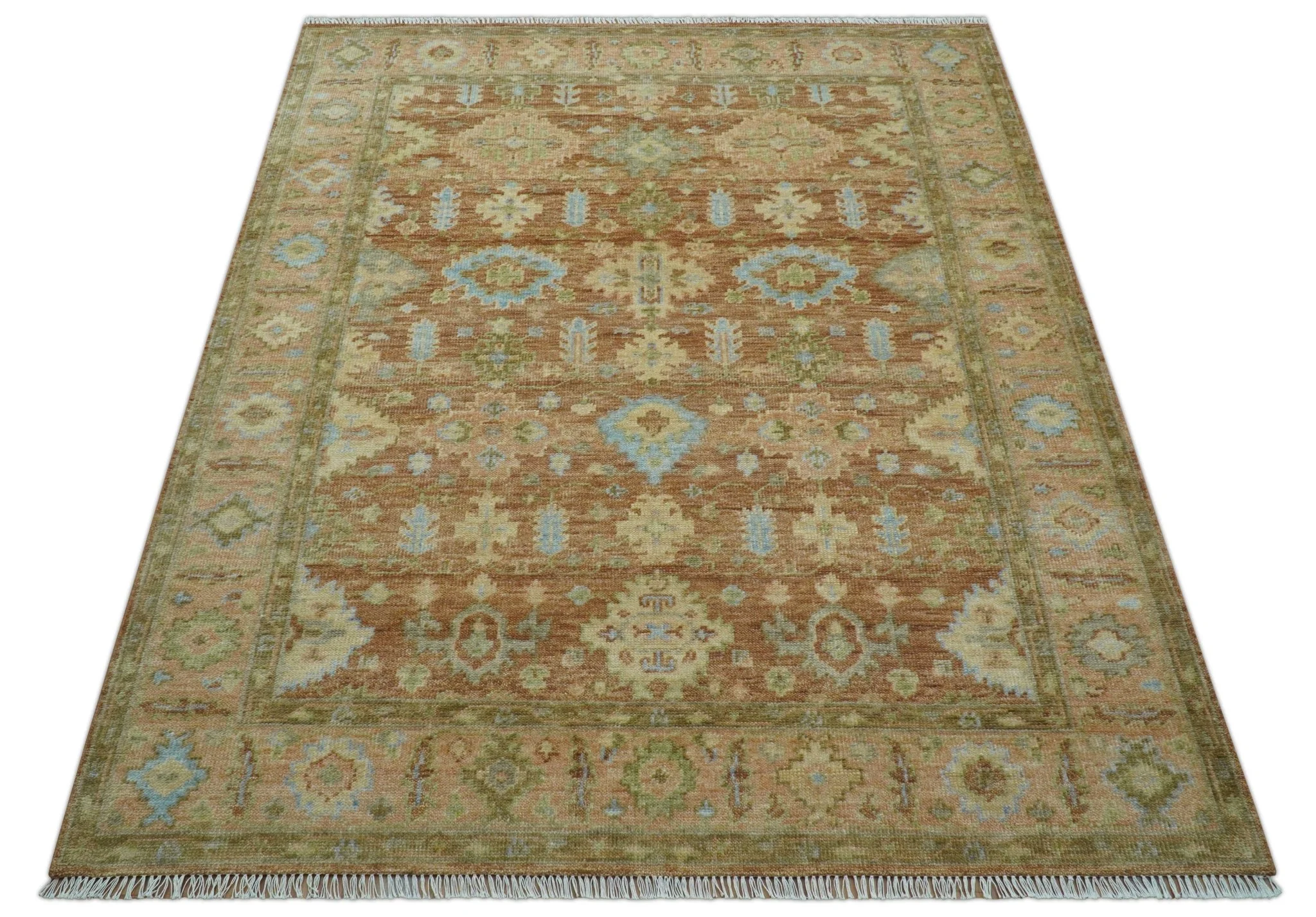 Custom Made Traditional Turkish Rust And Peach Hand Knotted Wool Area Rug - Image 10