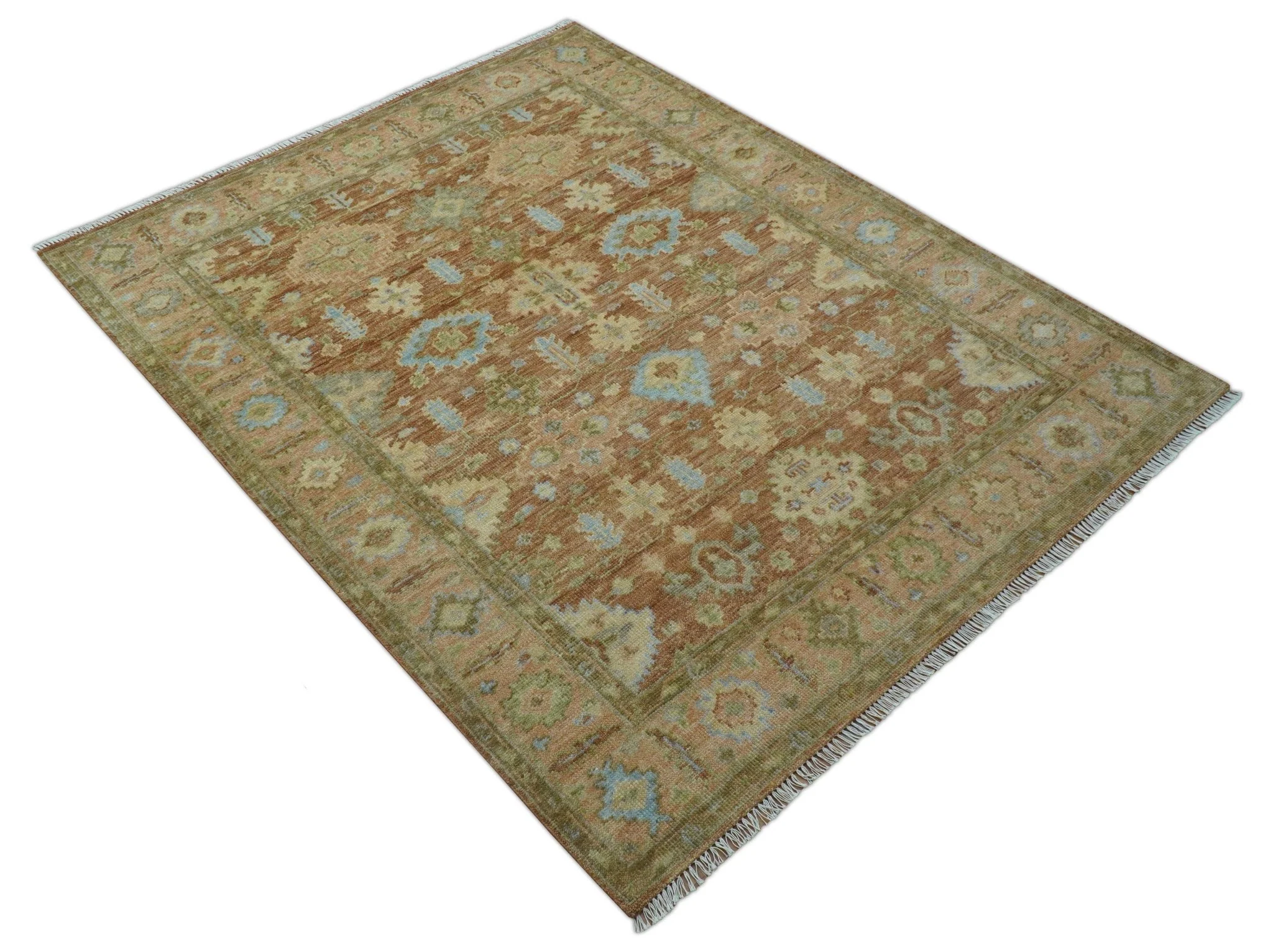 Custom Made Traditional Turkish Rust And Peach Hand Knotted Wool Area Rug - Image 11