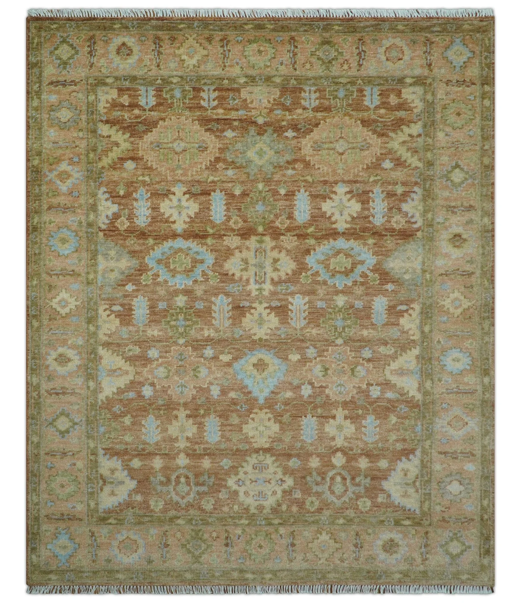 Custom Made Traditional Turkish Rust And Peach Hand Knotted Wool Area Rug - Image 2
