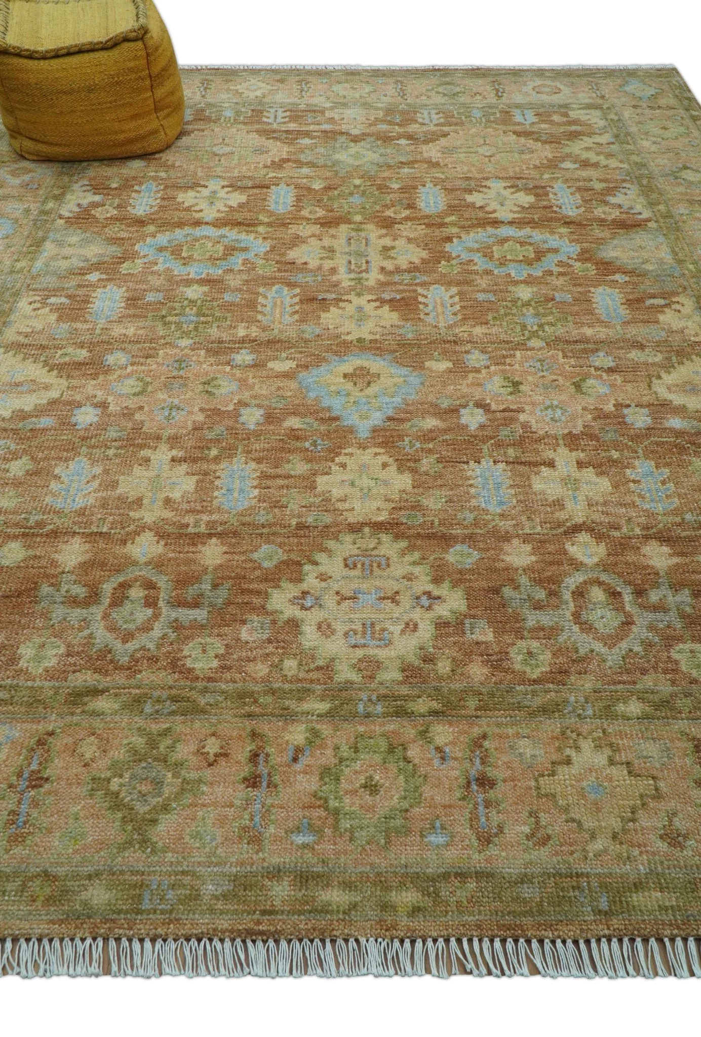 Custom Made Traditional Turkish Rust And Peach Hand Knotted Wool Area Rug - Image 3