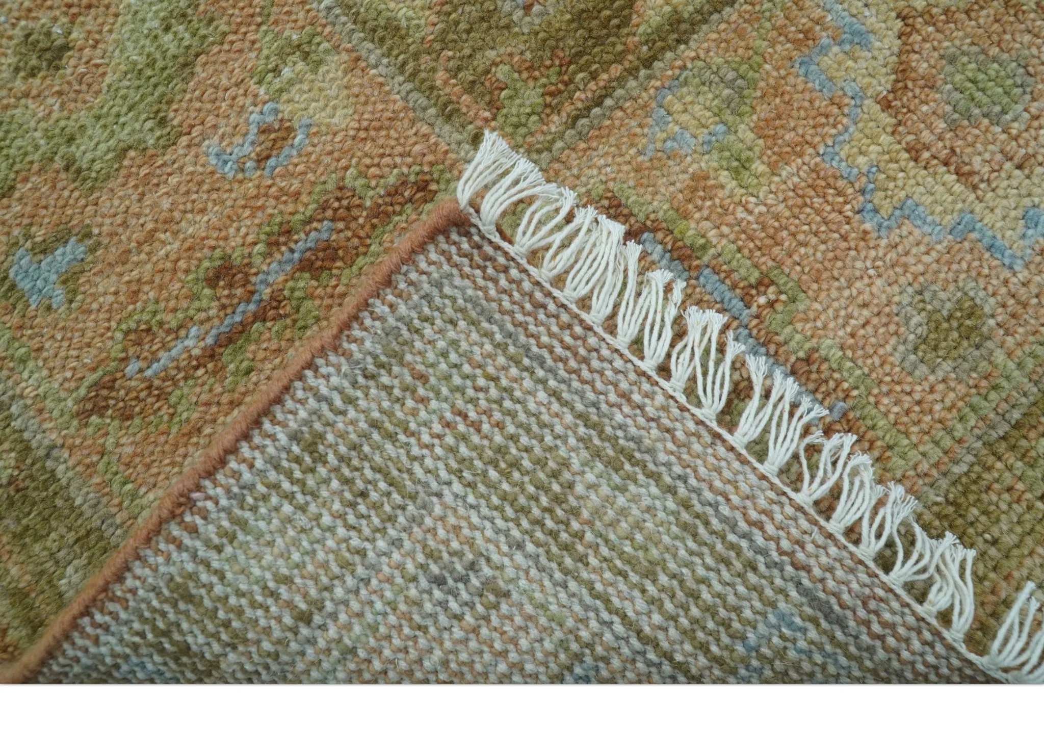 Custom Made Traditional Turkish Rust And Peach Hand Knotted Wool Area Rug - Image 4