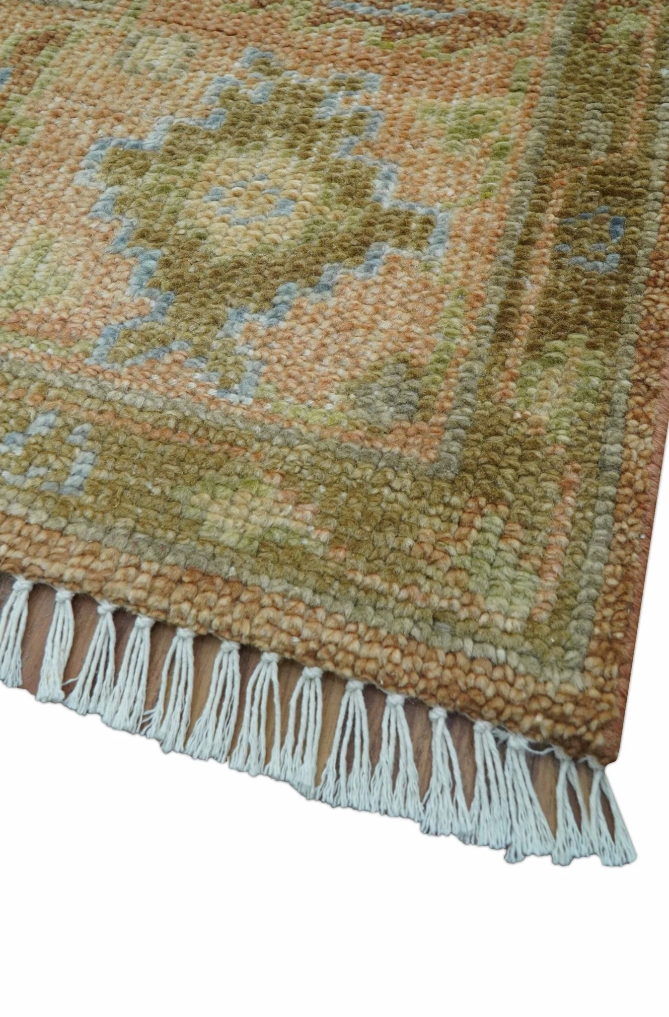 Custom Made Traditional Turkish Rust And Peach Hand Knotted Wool Area Rug - Image 5