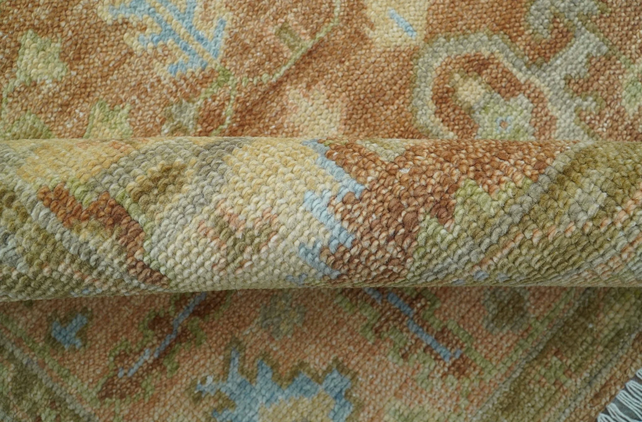Custom Made Traditional Turkish Rust And Peach Hand Knotted Wool Area Rug - Image 8