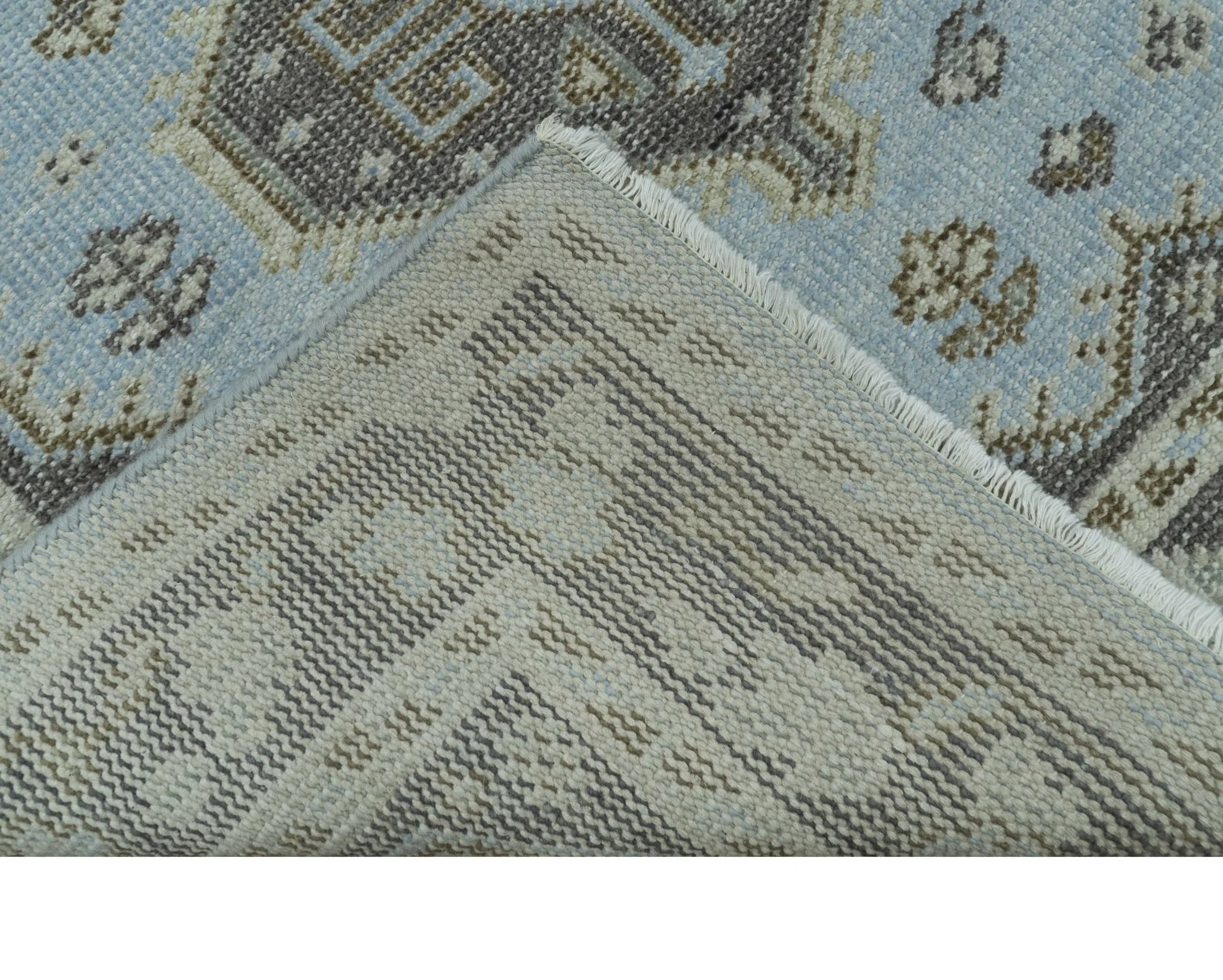 Custom Made Traditional Turkish design Blue And Brown Hand Knotted Wool Area Rug - Image 3