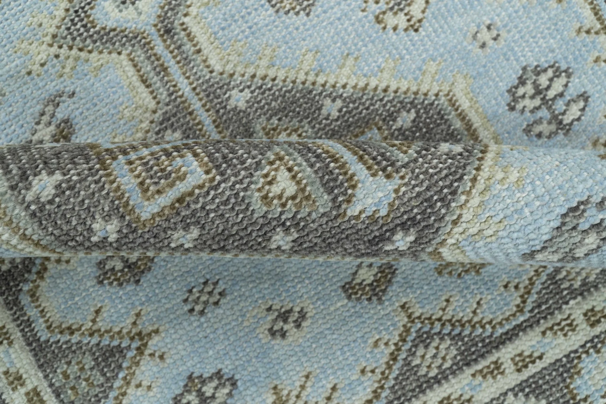 Custom Made Traditional Turkish design Blue And Brown Hand Knotted Wool Area Rug - Image 6