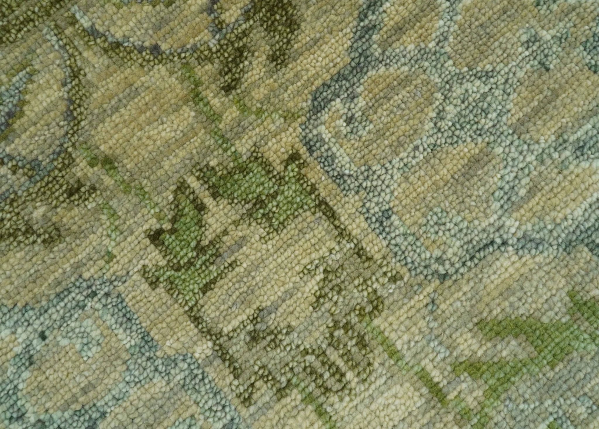 Custom Made Transitional Beige, Green and Blue Hand Knotted wool area rug - Image 7