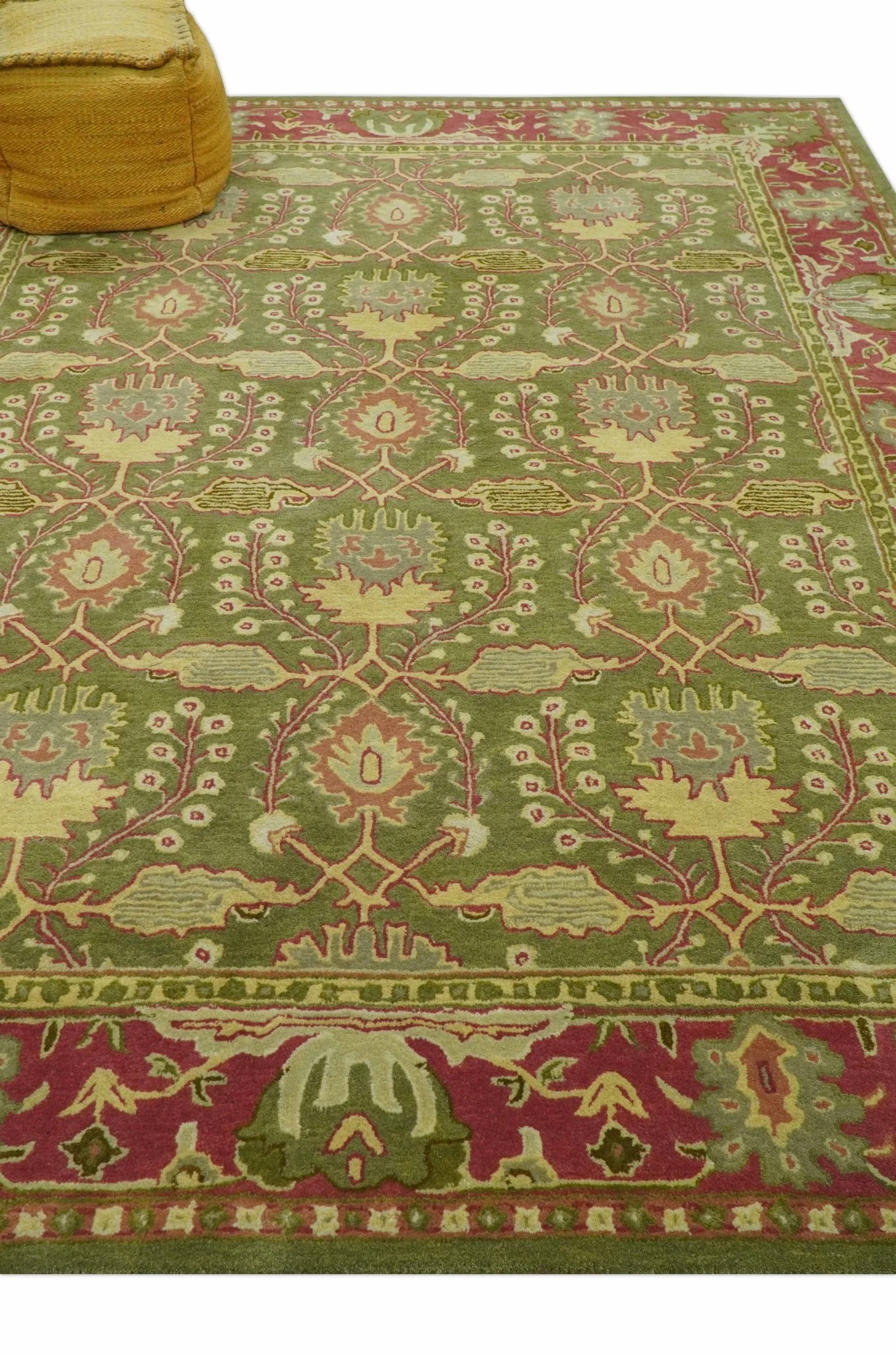 Custom Made Tree of life Green And Red Traditional Design Hand Tufted Wool Rug - Image 10