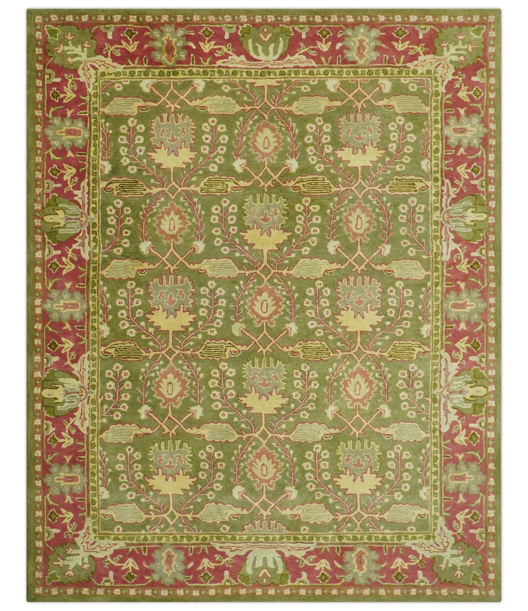 Custom Made Tree of life Green And Red Traditional Design Hand Tufted Wool Rug - Image 11