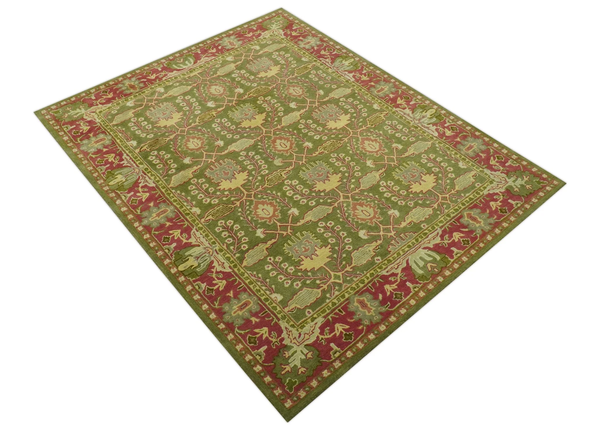 Custom Made Tree of life Green And Red Traditional Design Hand Tufted Wool Rug - Image 12