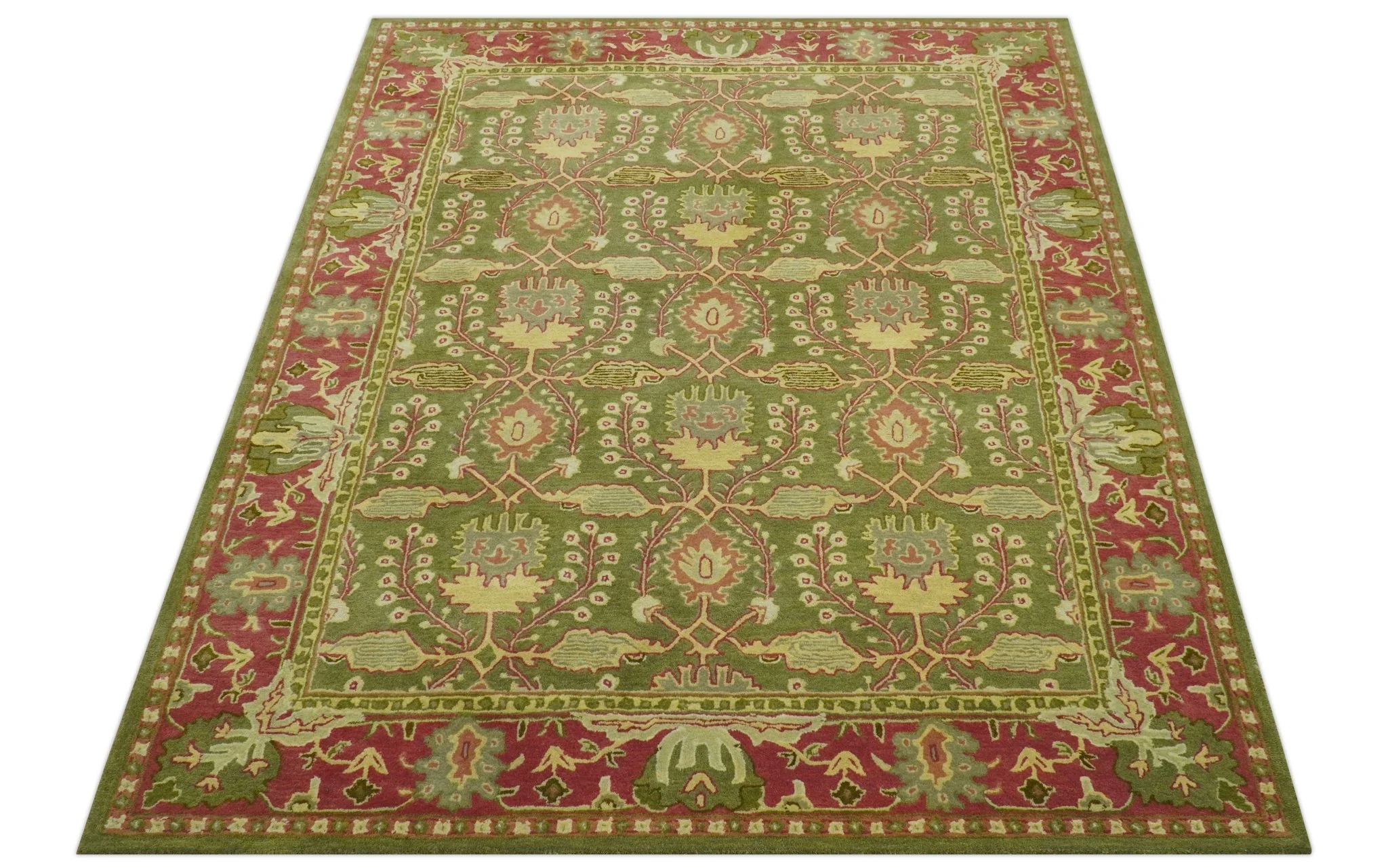 Custom Made Tree of life Green And Red Traditional Design Hand Tufted Wool Rug - Image 13