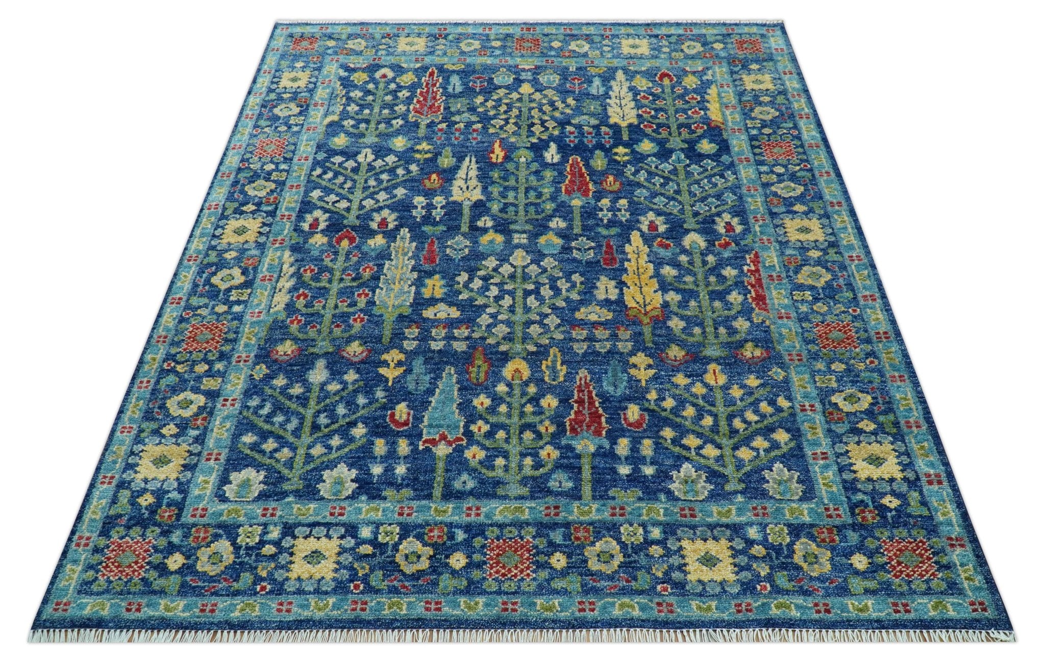 Custom Made Tree of Life Hand Knotted Blue And Beige Traditional Wool area Rug - Image 11