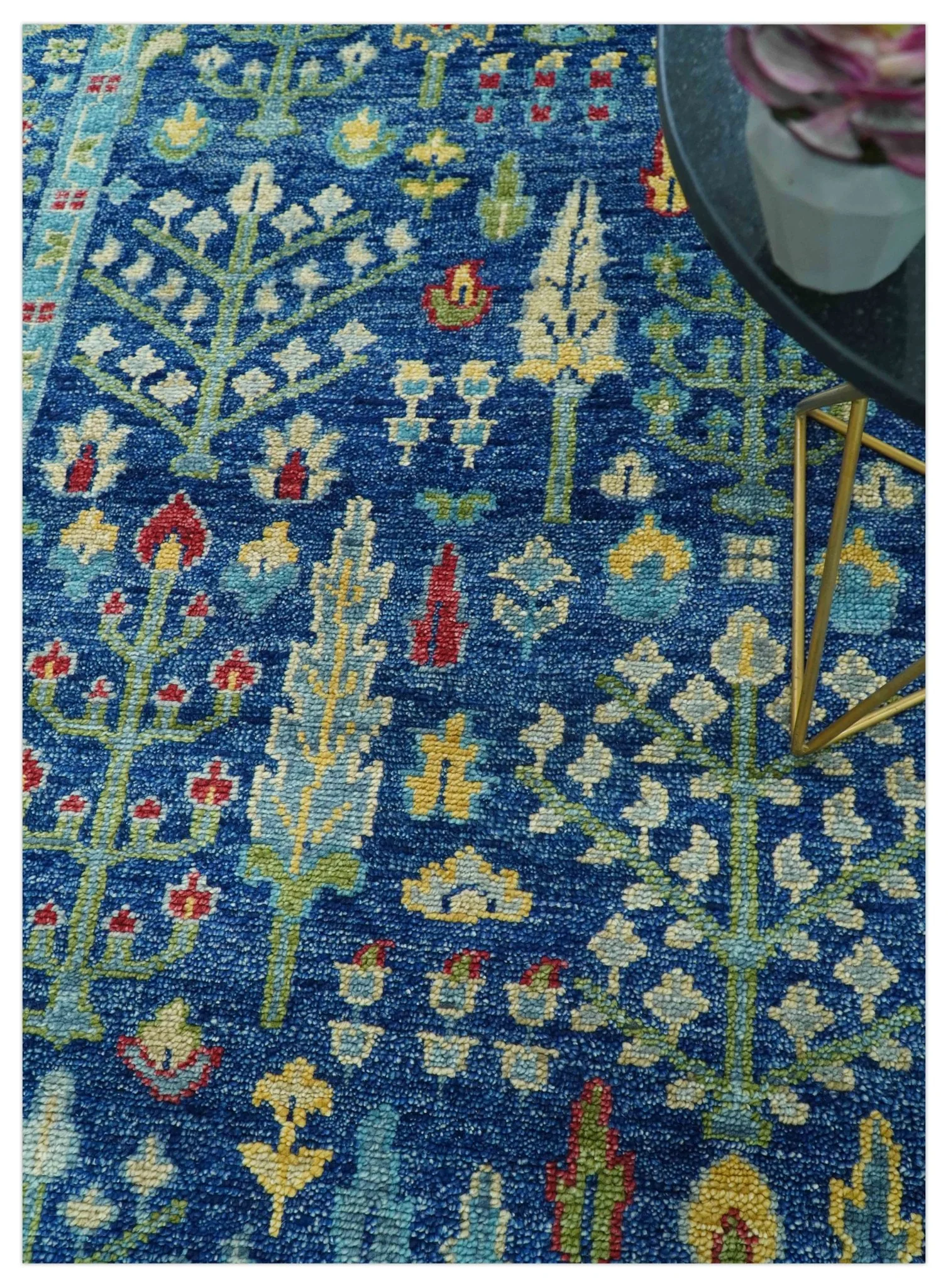 Custom Made Tree of Life Hand Knotted Blue And Beige Traditional Wool area Rug - Image 3