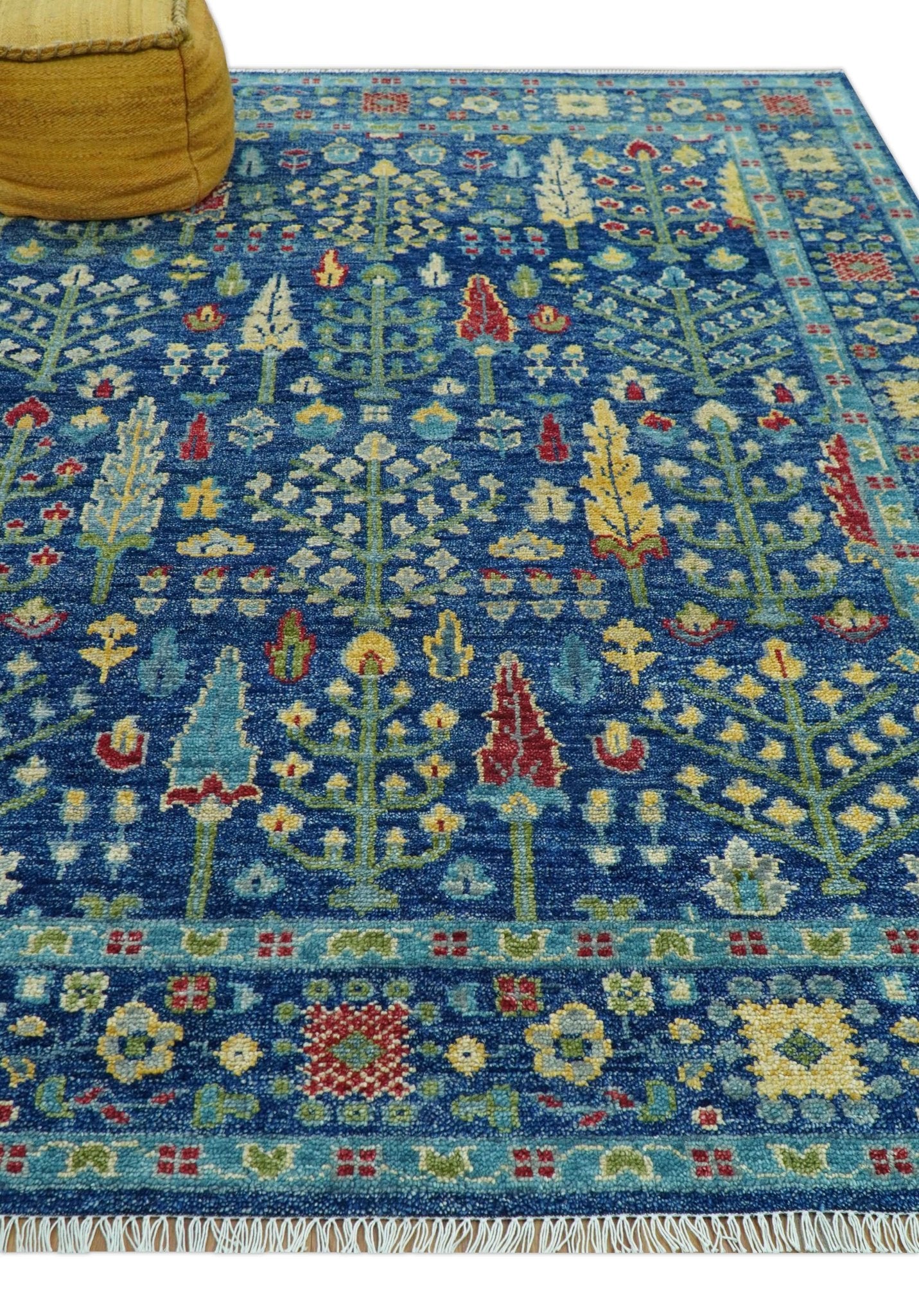 Custom Made Tree of Life Hand Knotted Blue And Beige Traditional Wool area Rug - Image 9