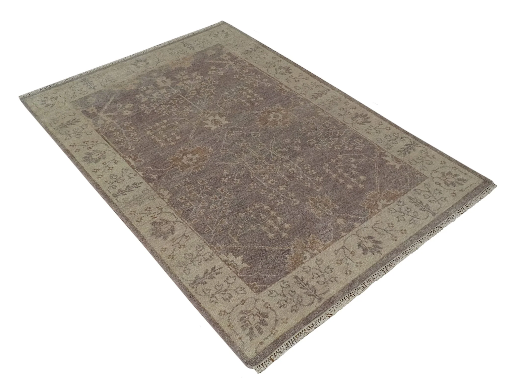 Custom Made Vintage Style Tree of life Brown And Beige Hand Knotted Wool Rug - Image 10