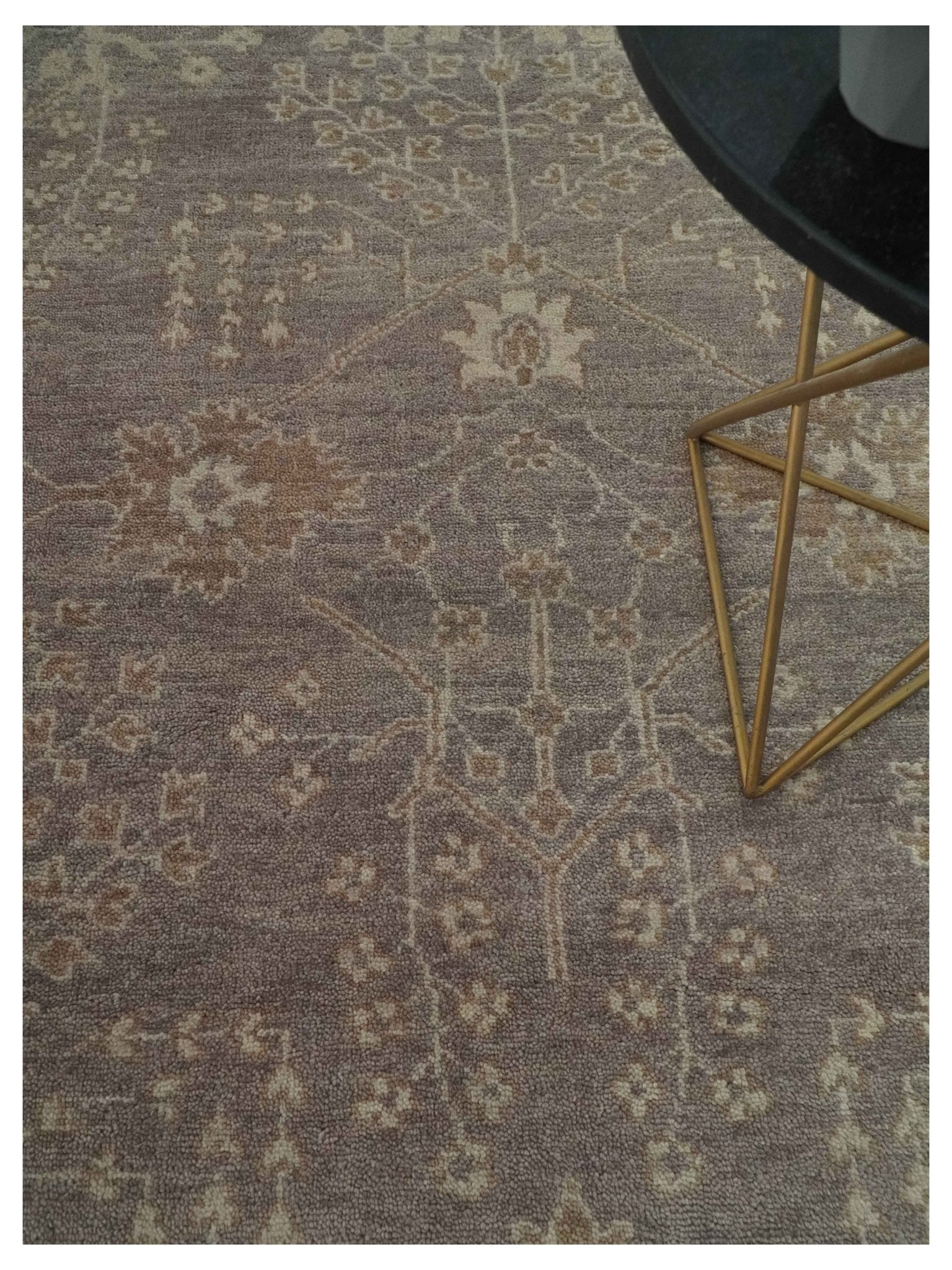 Custom Made Vintage Style Tree of life Brown And Beige Hand Knotted Wool Rug - Image 2