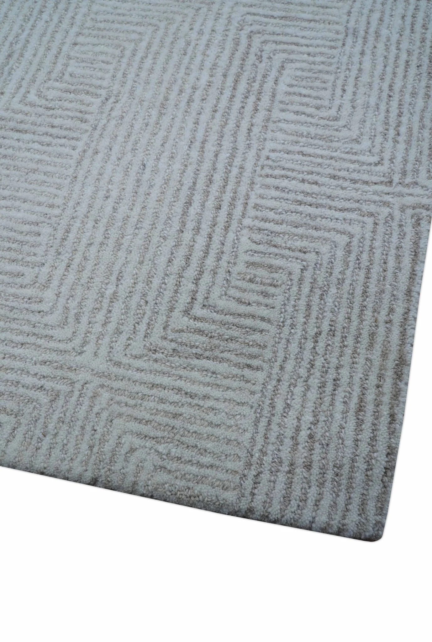 Custom Made White Beige Modern Style Hand Tufted Wool Area Rug - Image 2