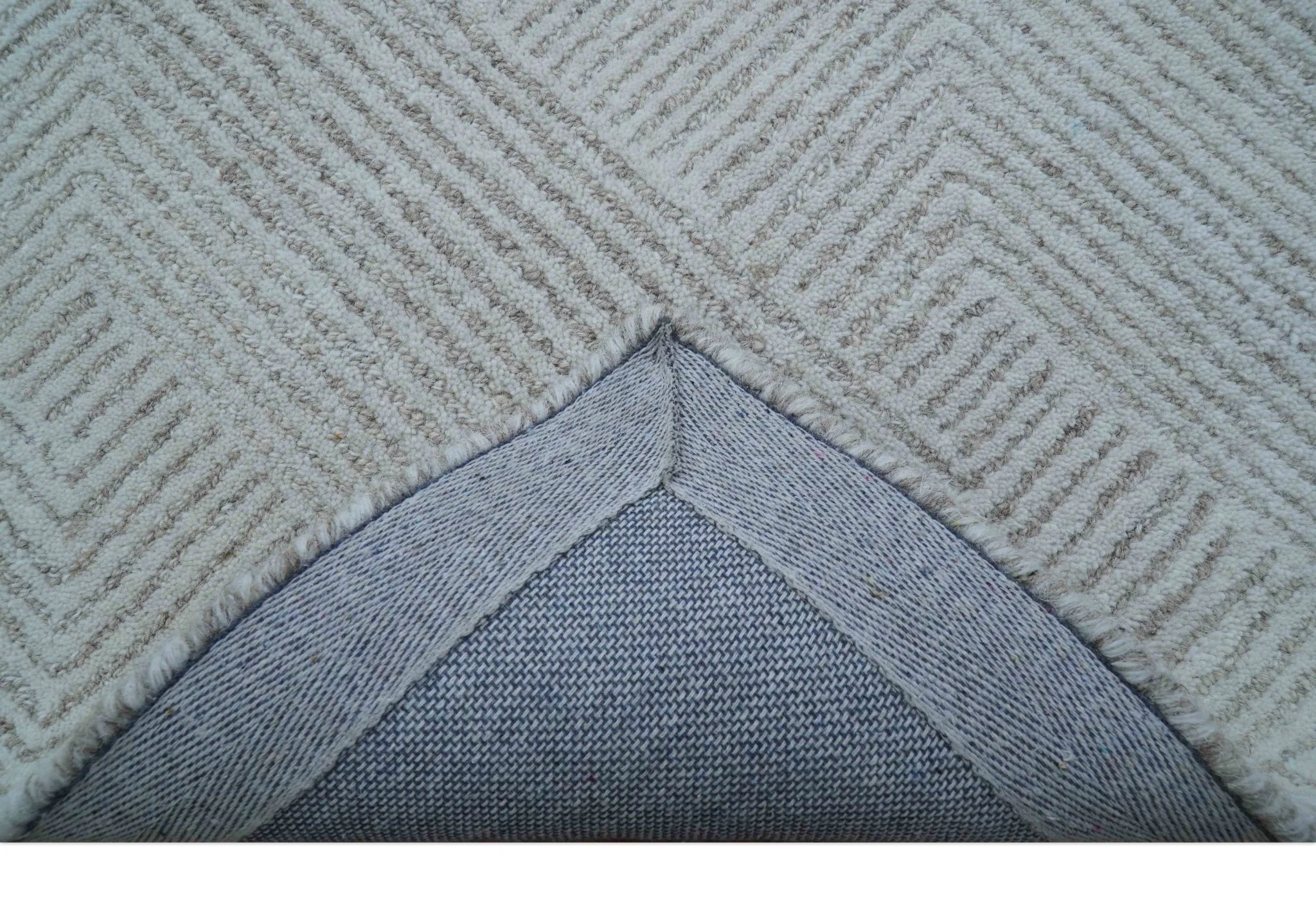 Custom Made White Beige Modern Style Hand Tufted Wool Area Rug - Image 3