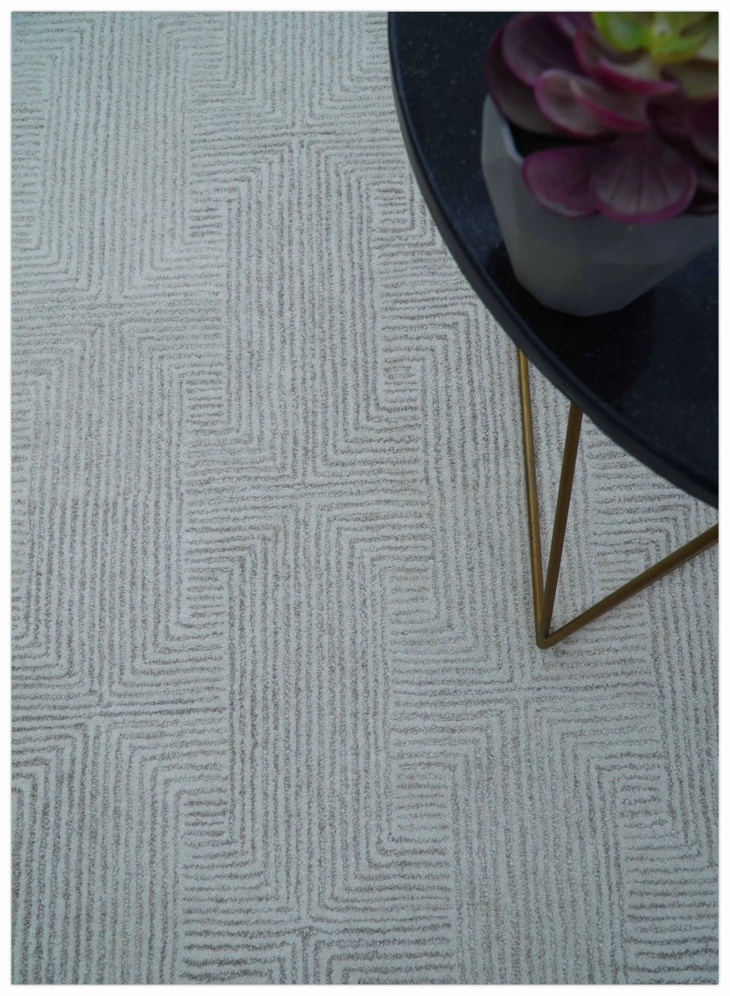 Custom Made White Beige Modern Style Hand Tufted Wool Area Rug - Image 7