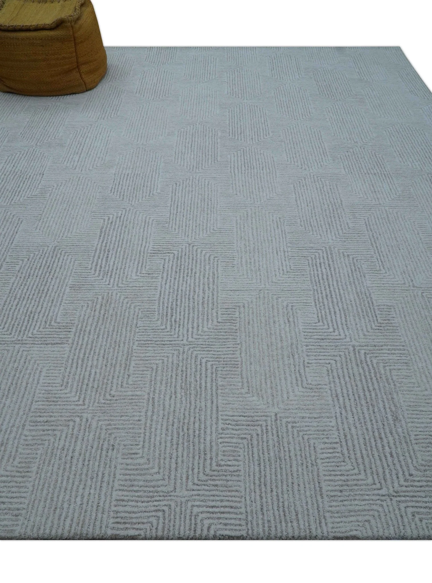 Custom Made White Beige Modern Style Hand Tufted Wool Area Rug - Image 8