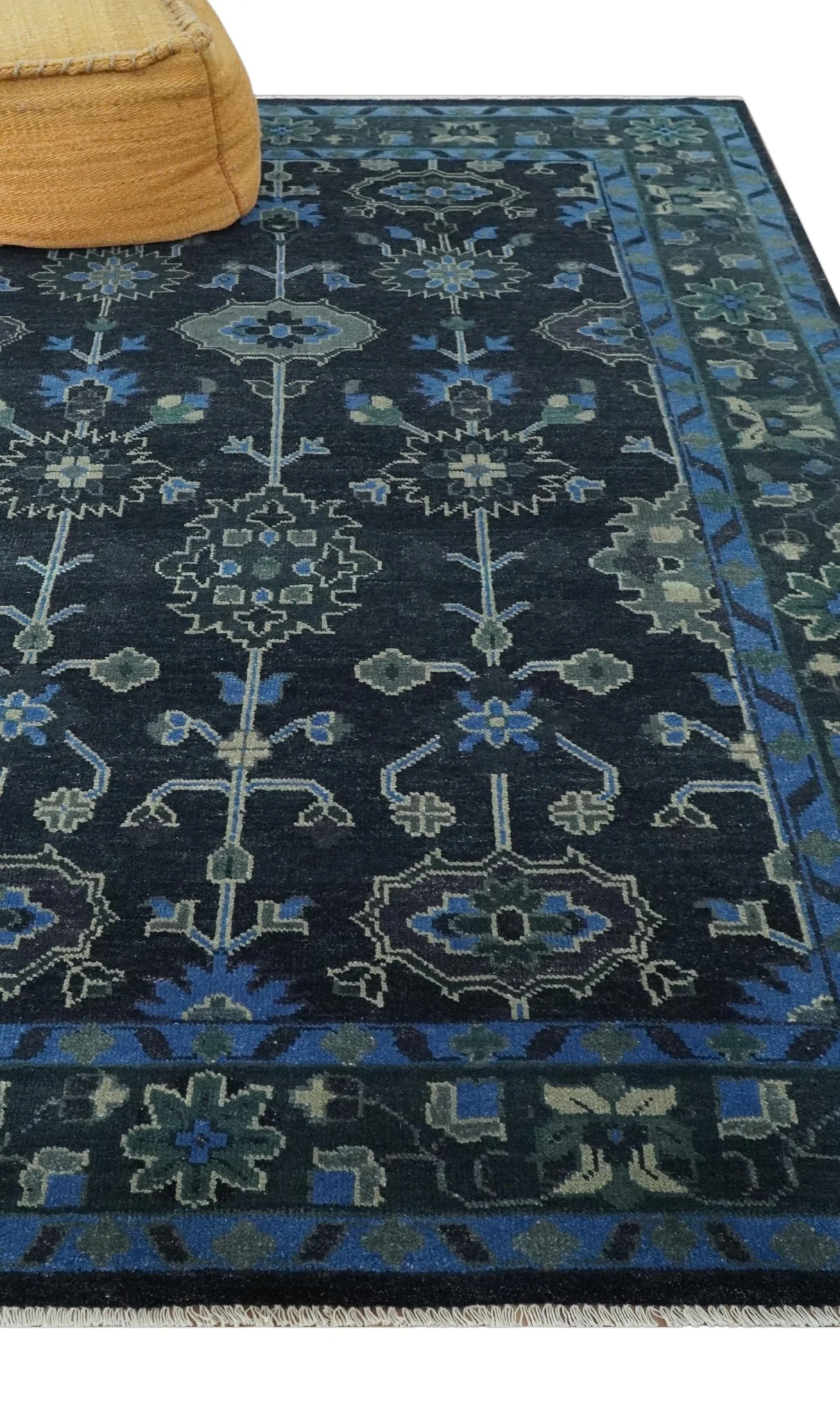 Dark Blue and Beige 5.6x8.6 Hand Knotted Traditional Oushak wool area rug - Image 3