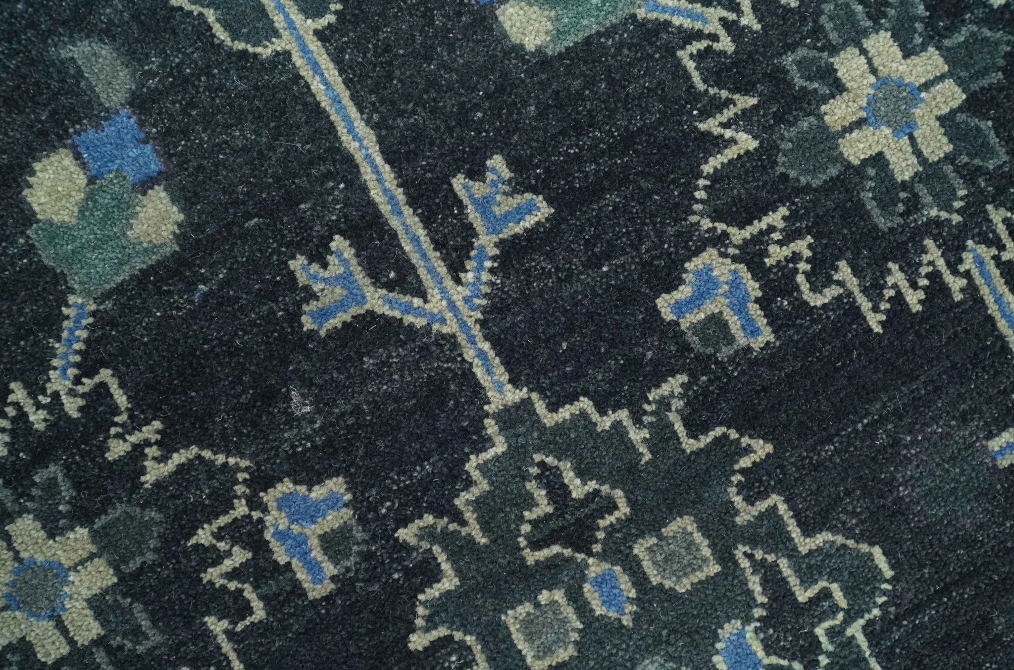 Dark Blue and Beige 5.6x8.6 Hand Knotted Traditional Oushak wool area rug - Image 4